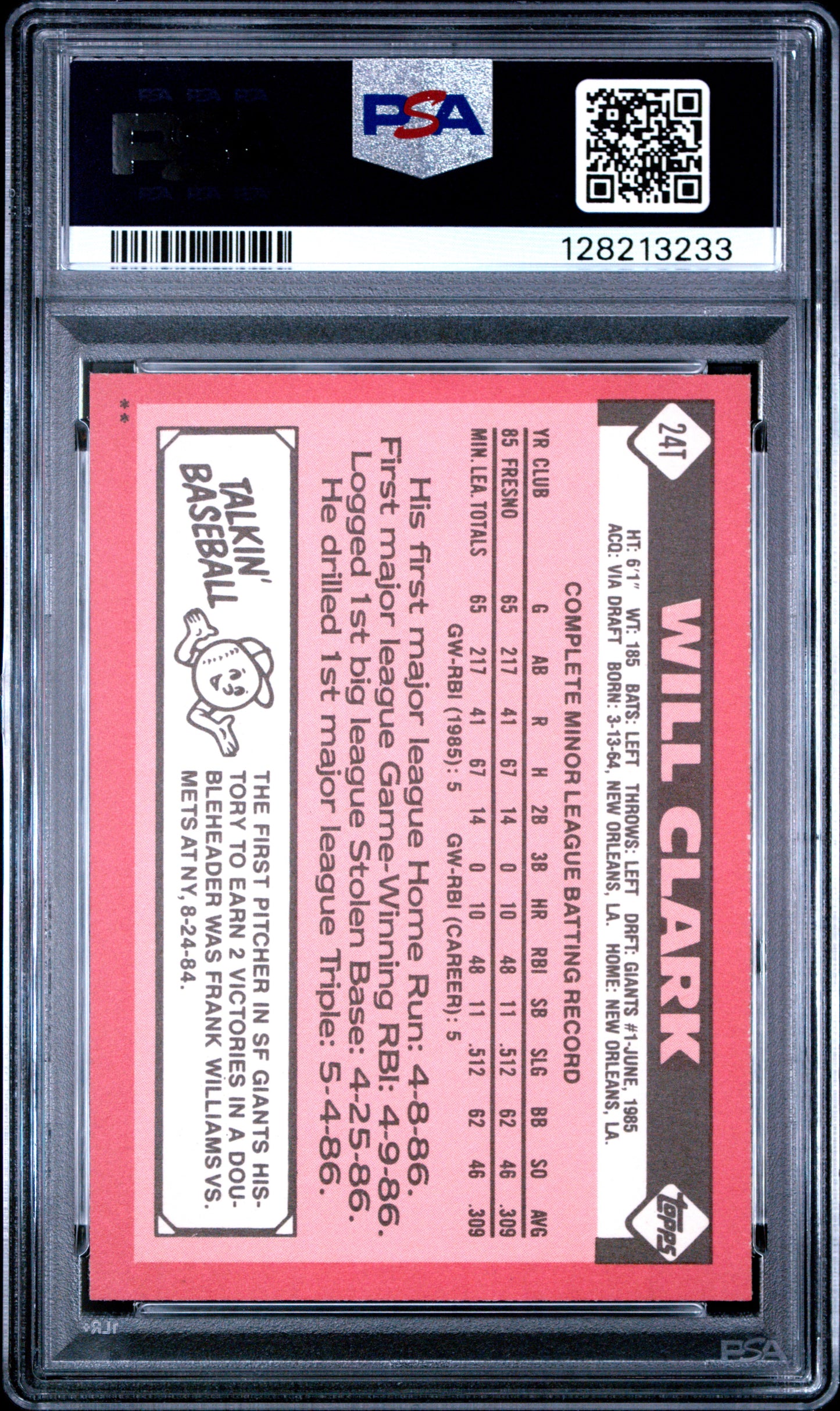 1986 TOPPS TRADED 24T WILL CLARK - MINT 9