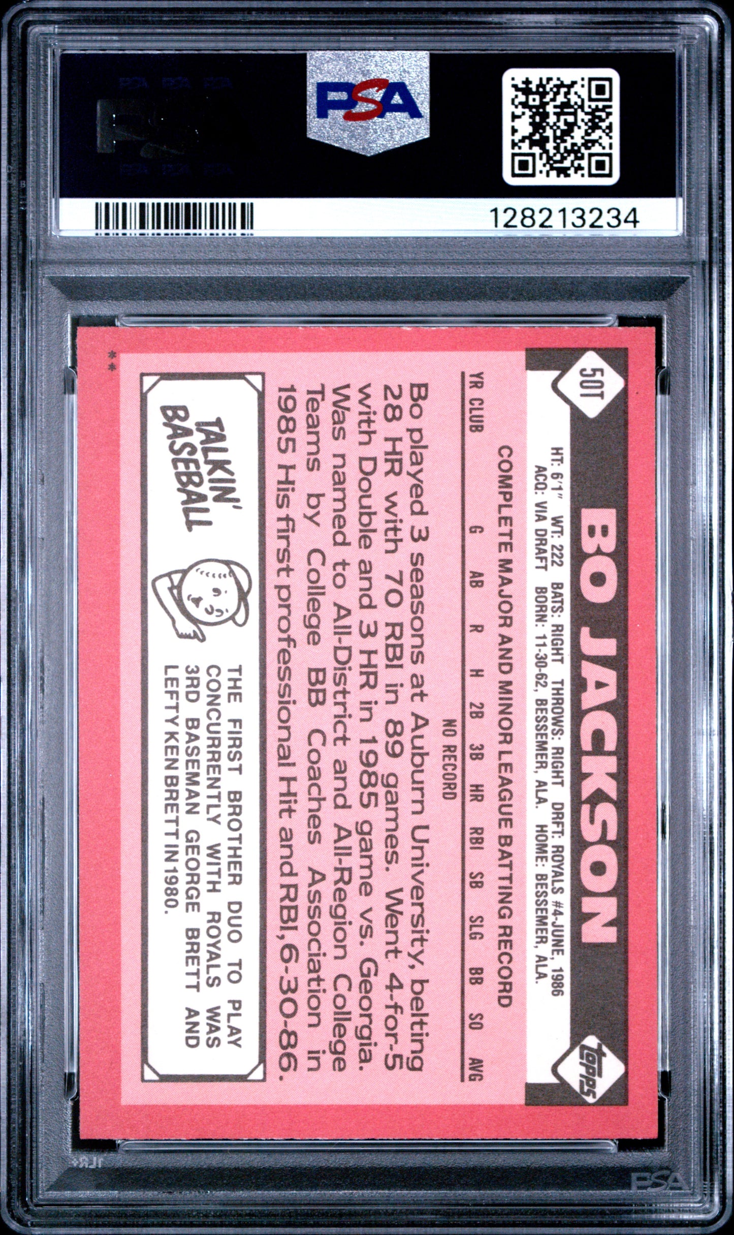 1986 TOPPS TRADED 50T BO JACKSON - MINT 9