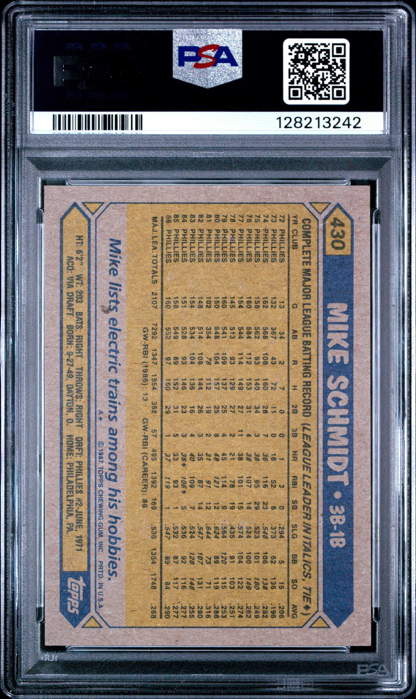 1987 TOPPS 430 MIKE SCHMIDT - MINT 9