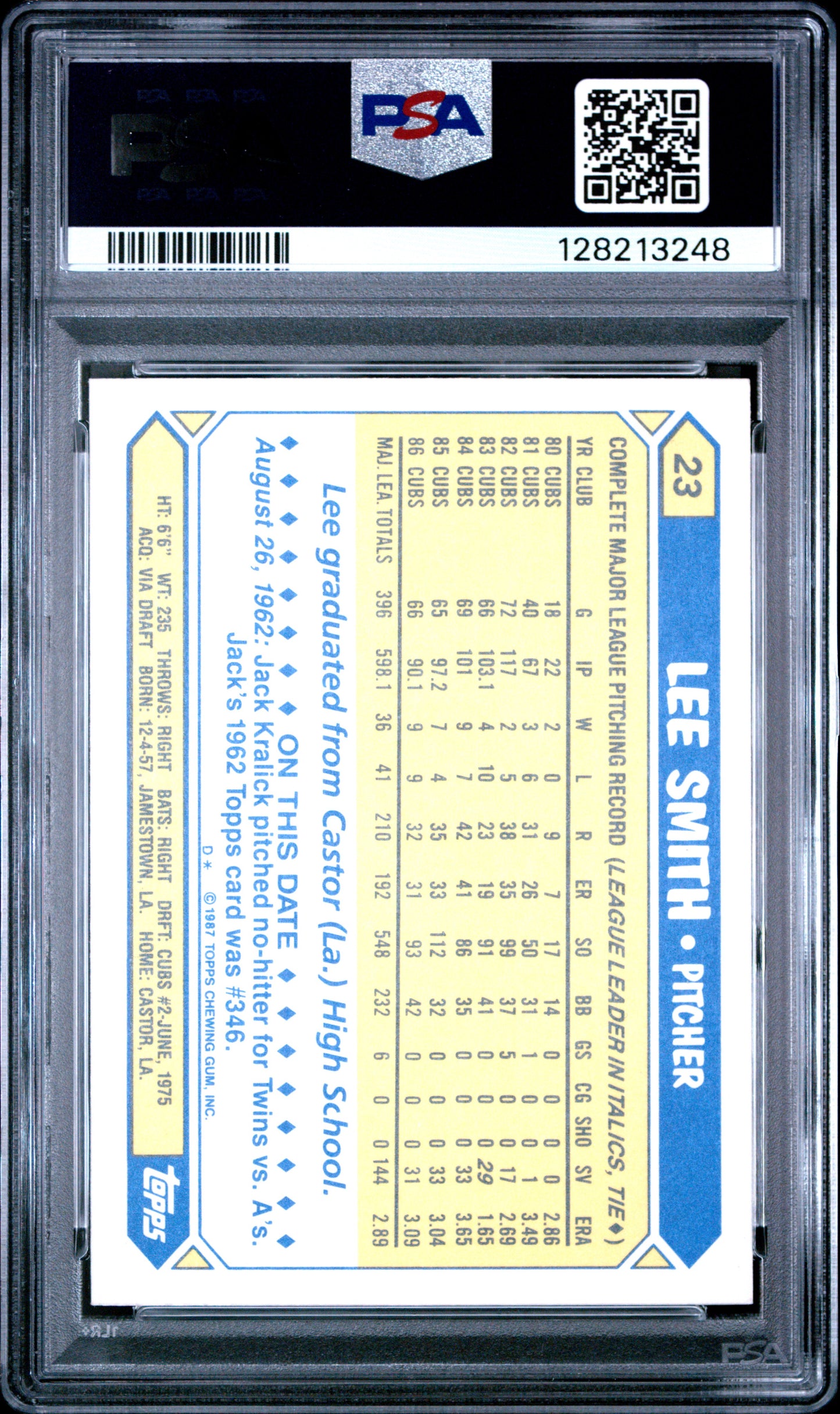 1987 TOPPS TIFFANY 23 LEE SMITH - GEM MINT 10