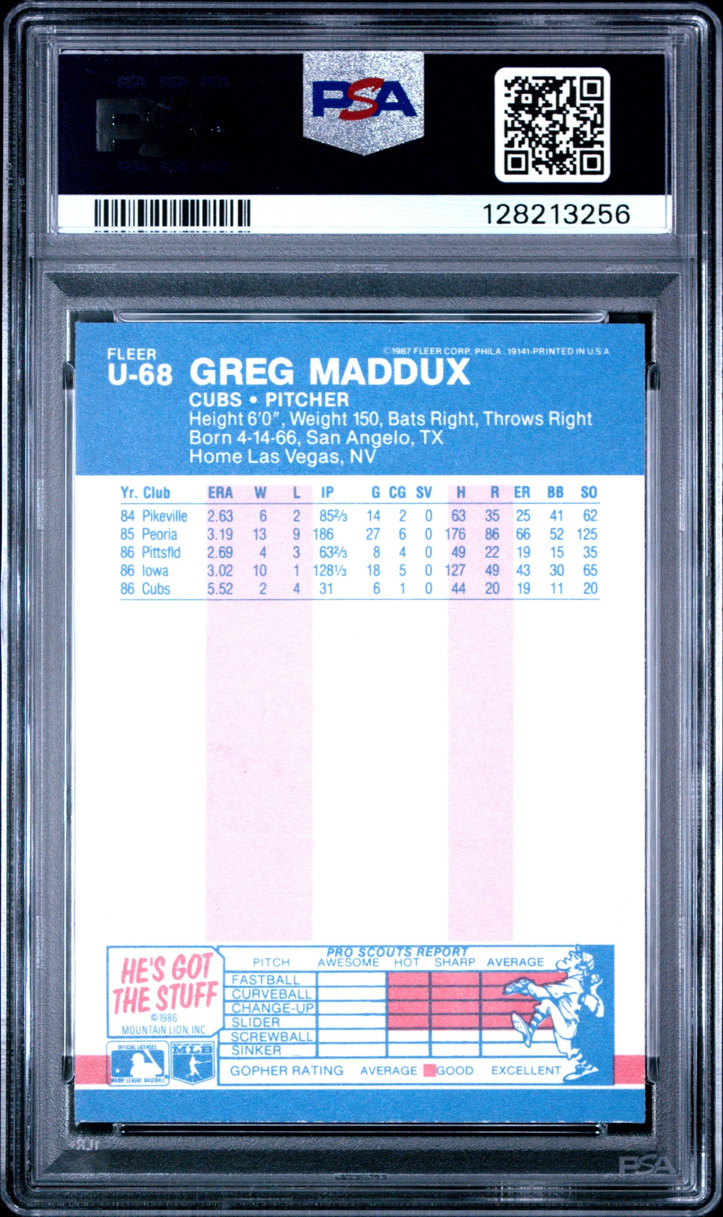 1987 FLEER UPDATE GLOSSY U-68 GREG MADDUX - MINT 9
