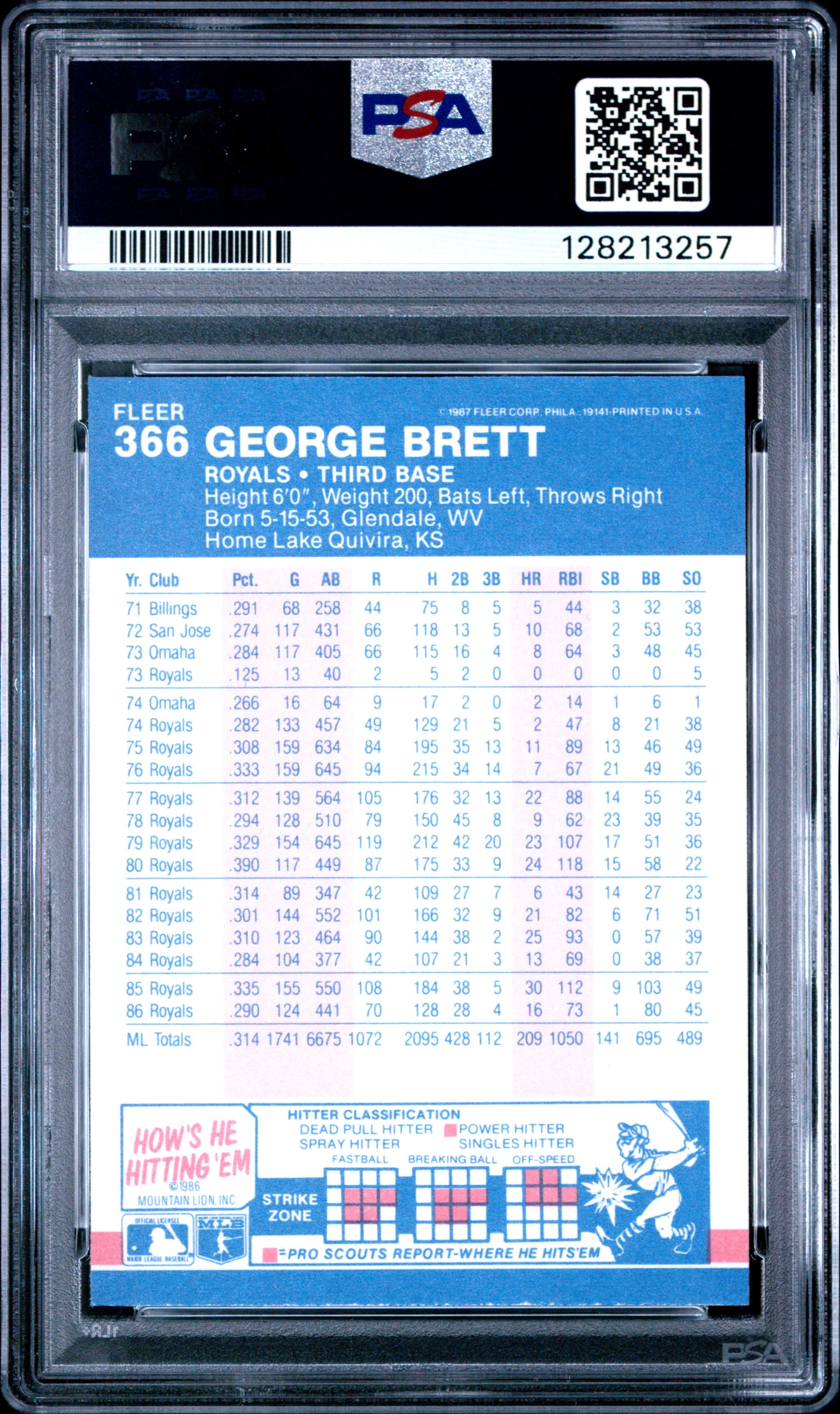1987 FLEER GLOSSY 366 GEORGE BRETT - MINT 9
