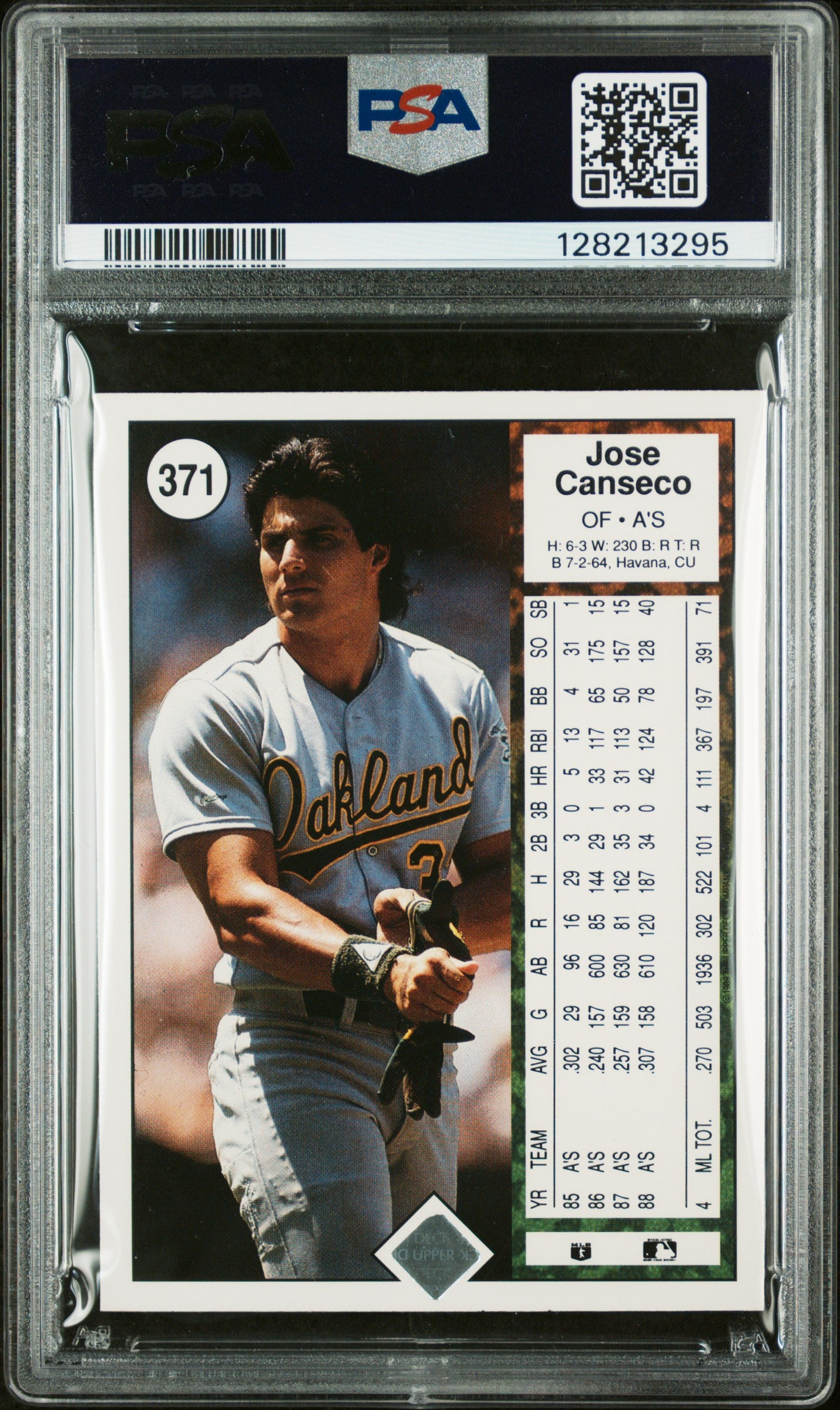 1989 UPPER DECK 371 JOSE CANSECO - EXCELLENT-MINT 6