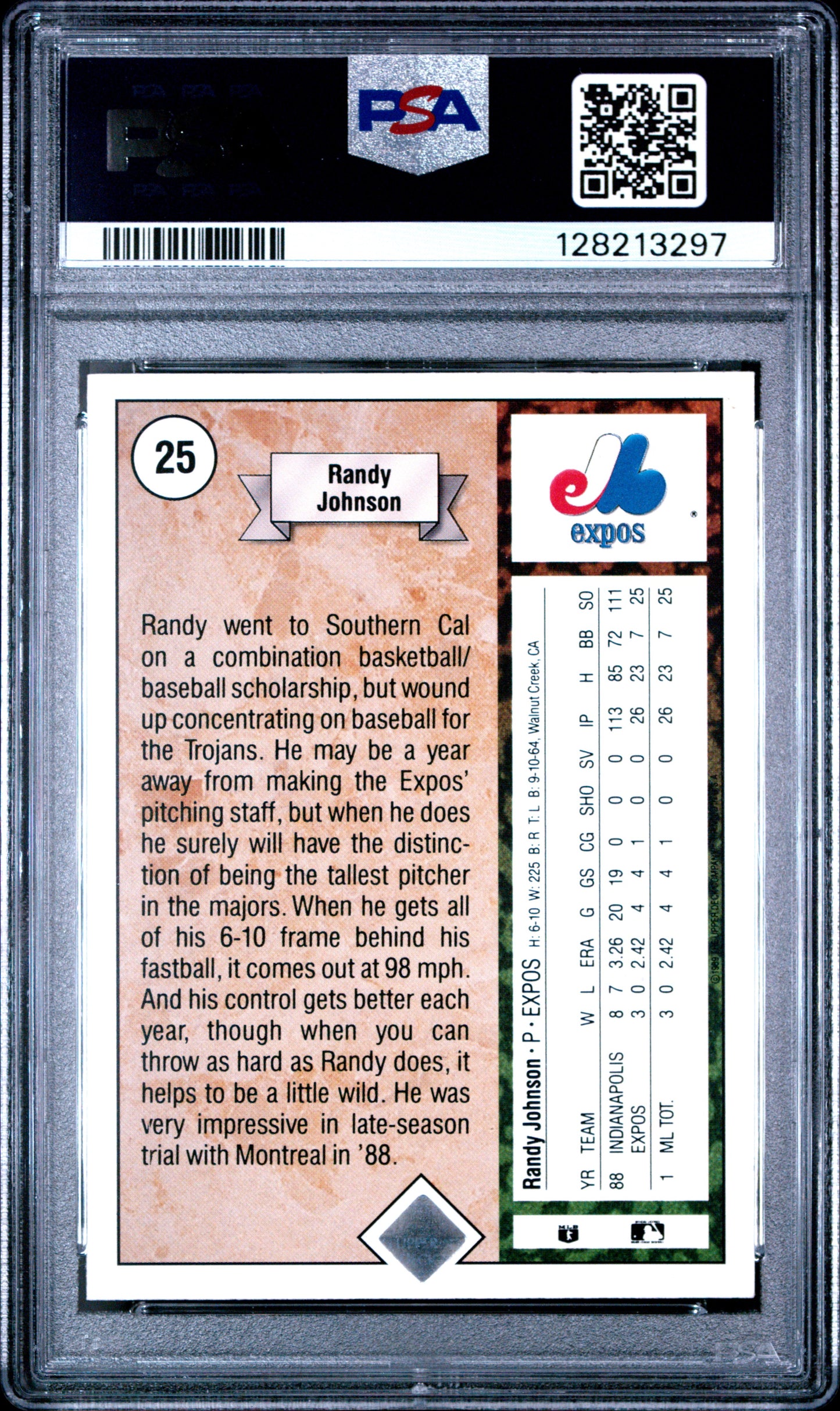 1989 UPPER DECK 25 RANDY JOHNSON STAR ROOKIE - MINT 9