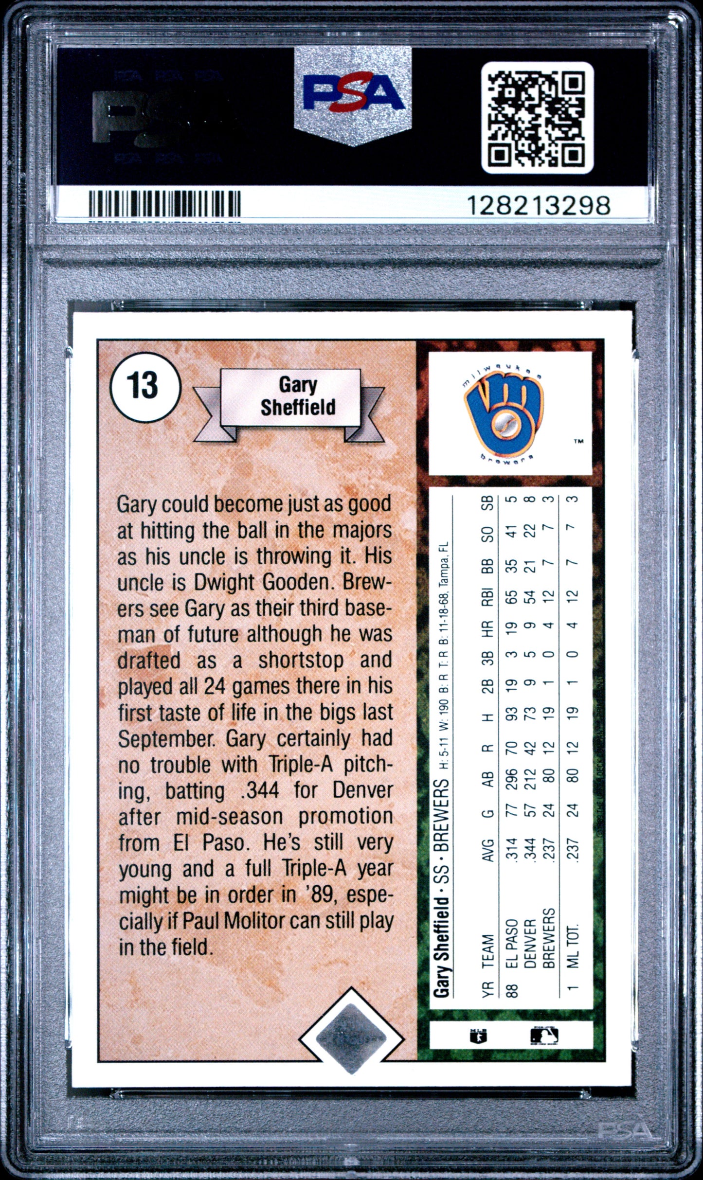 1989 UPPER DECK 13 GARY SHEFFIELD STAR ROOKIE - MINT 9