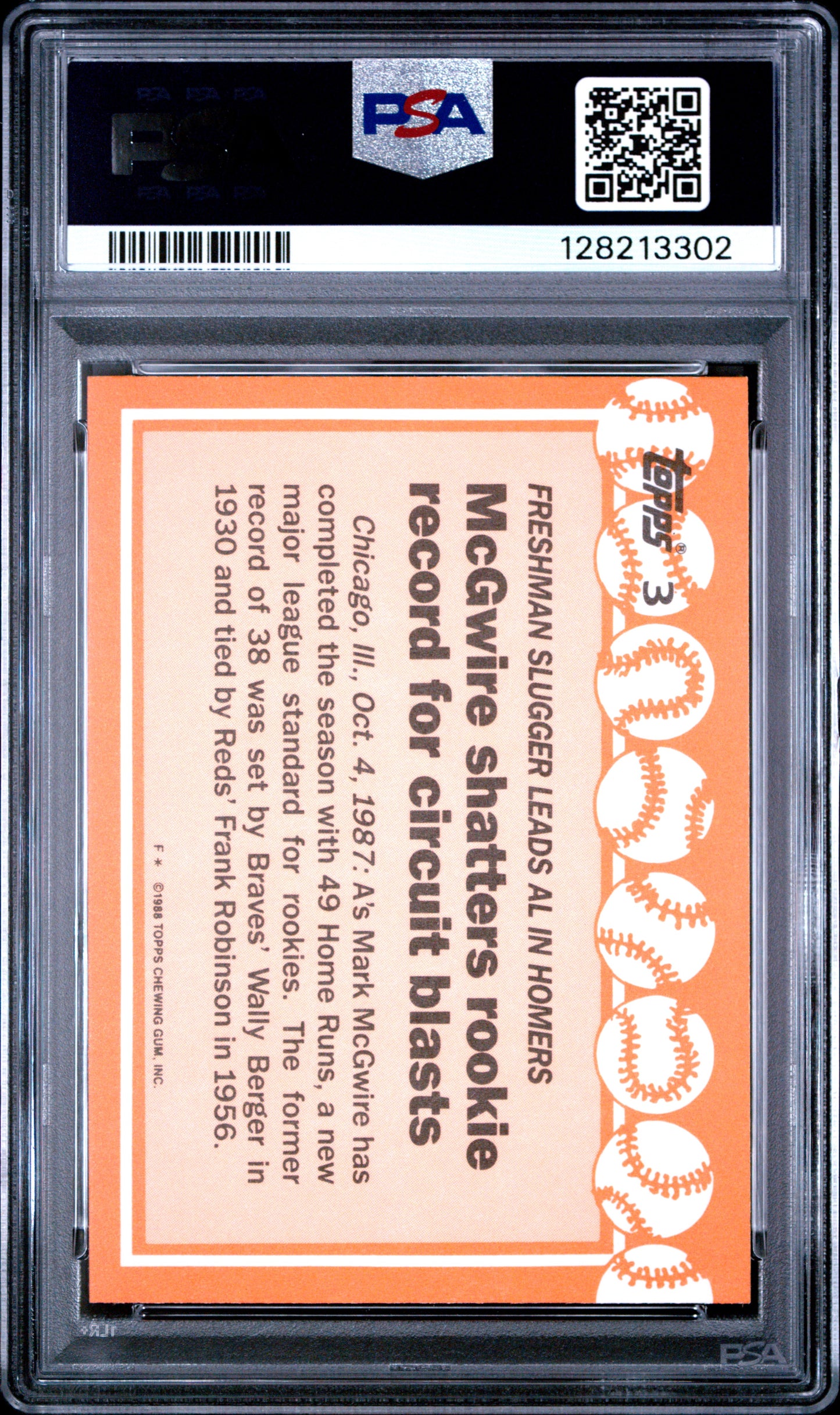 1988 TOPPS TIFFANY 3 MARK McGWIRE NO WHITE TRIANGLE - MINT 9