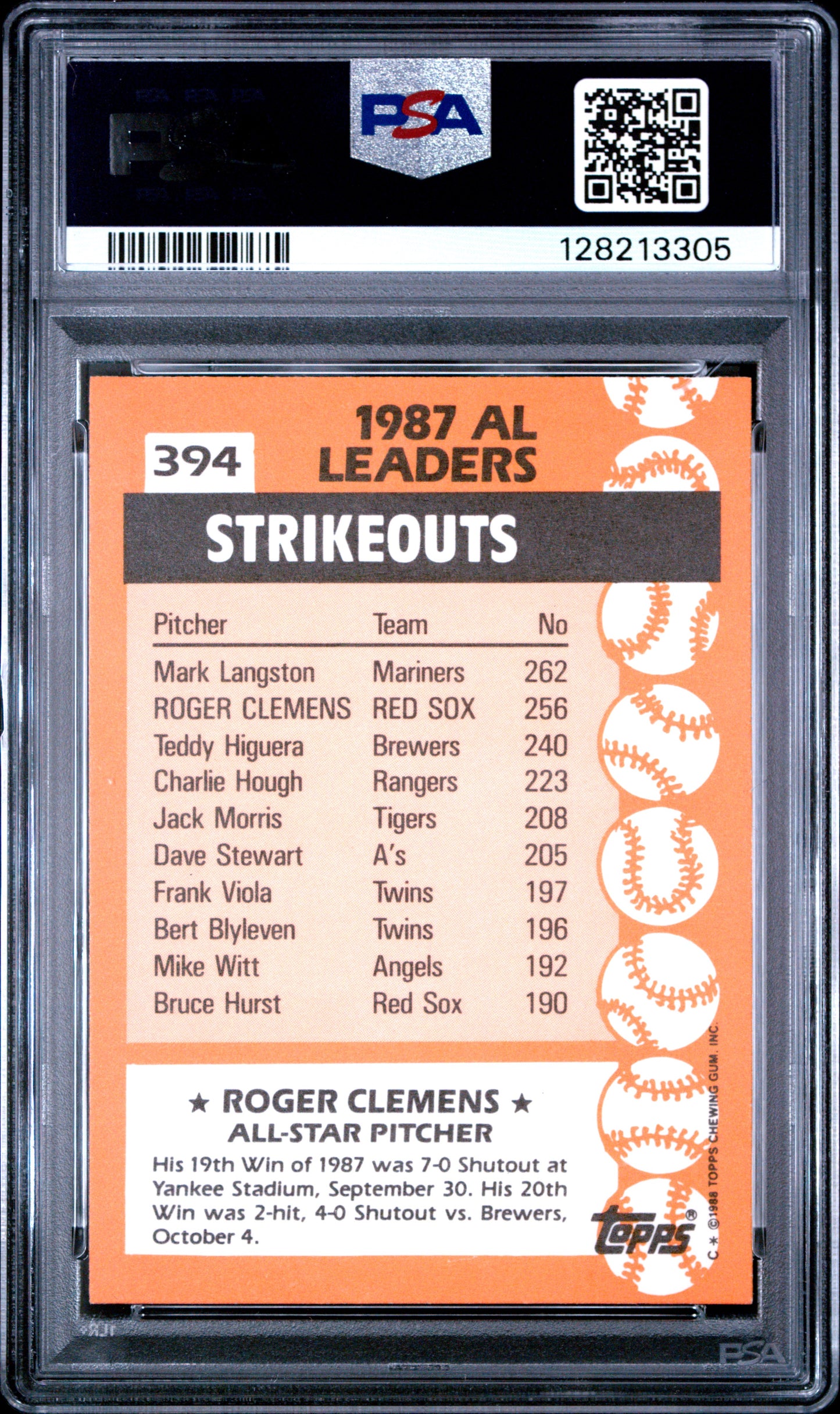 1988 TOPPS TIFFANY 394 ROGER CLEMENS - MINT 9