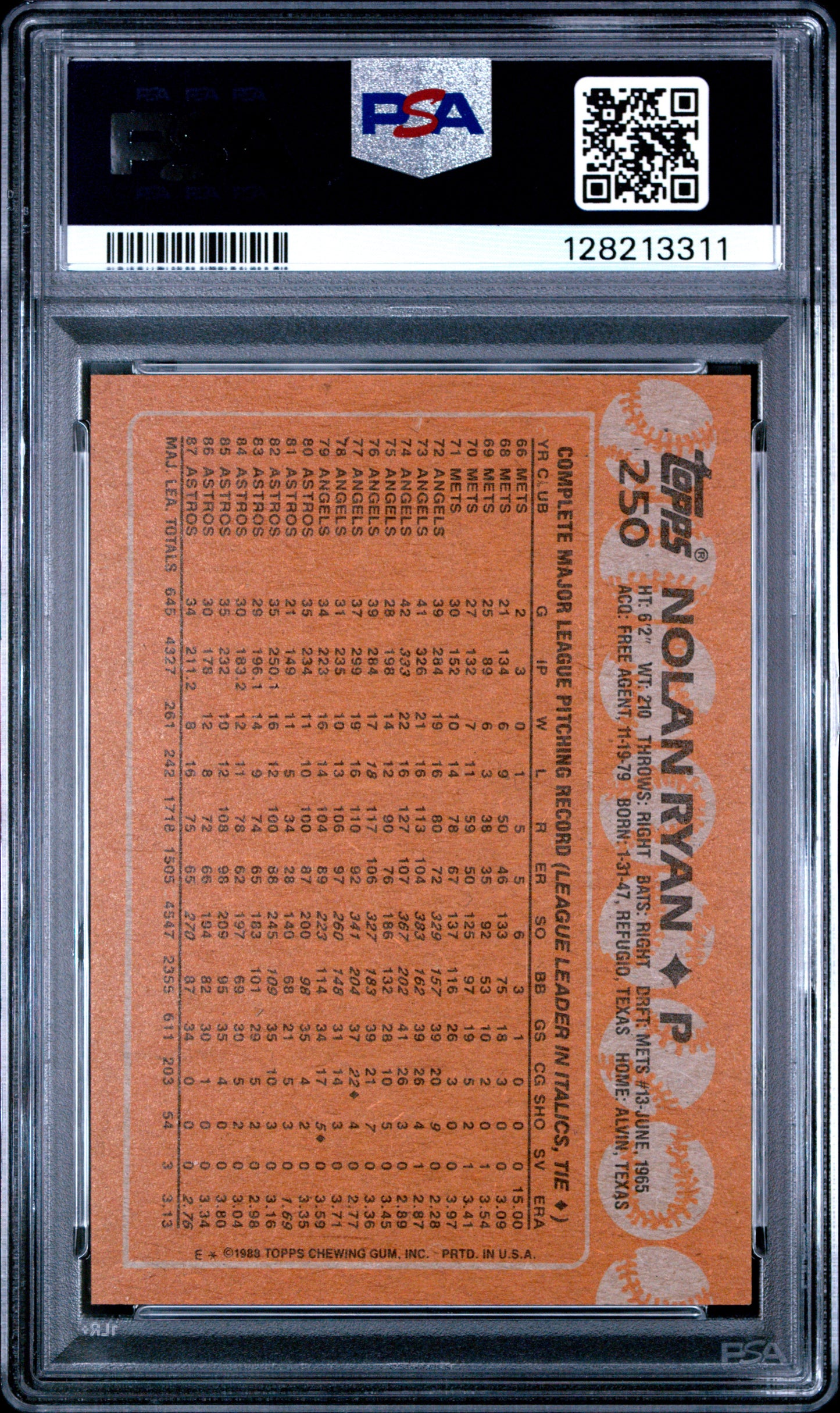 1988 TOPPS 250 NOLAN RYAN - MINT 9