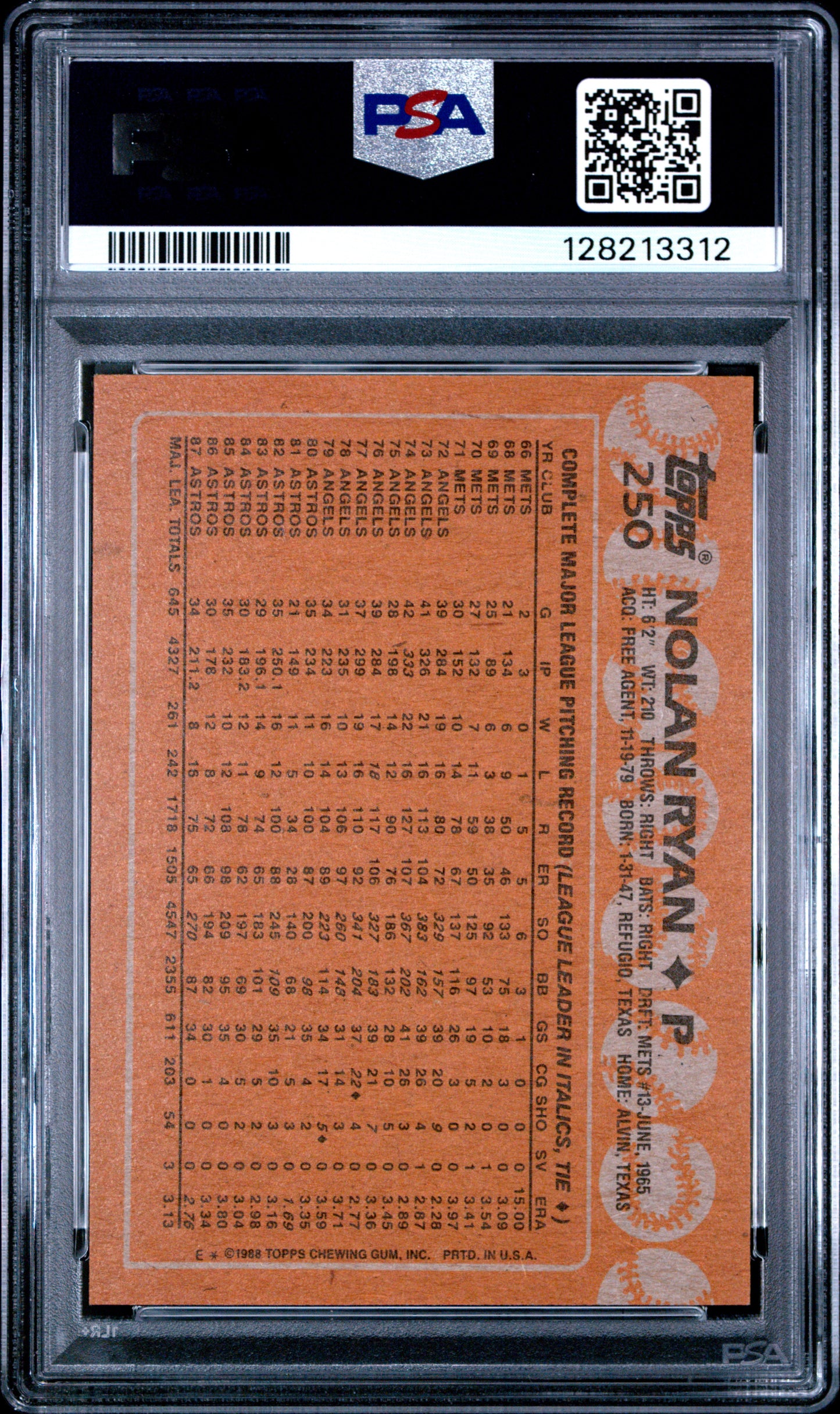 1988 TOPPS 250 NOLAN RYAN - MINT 9