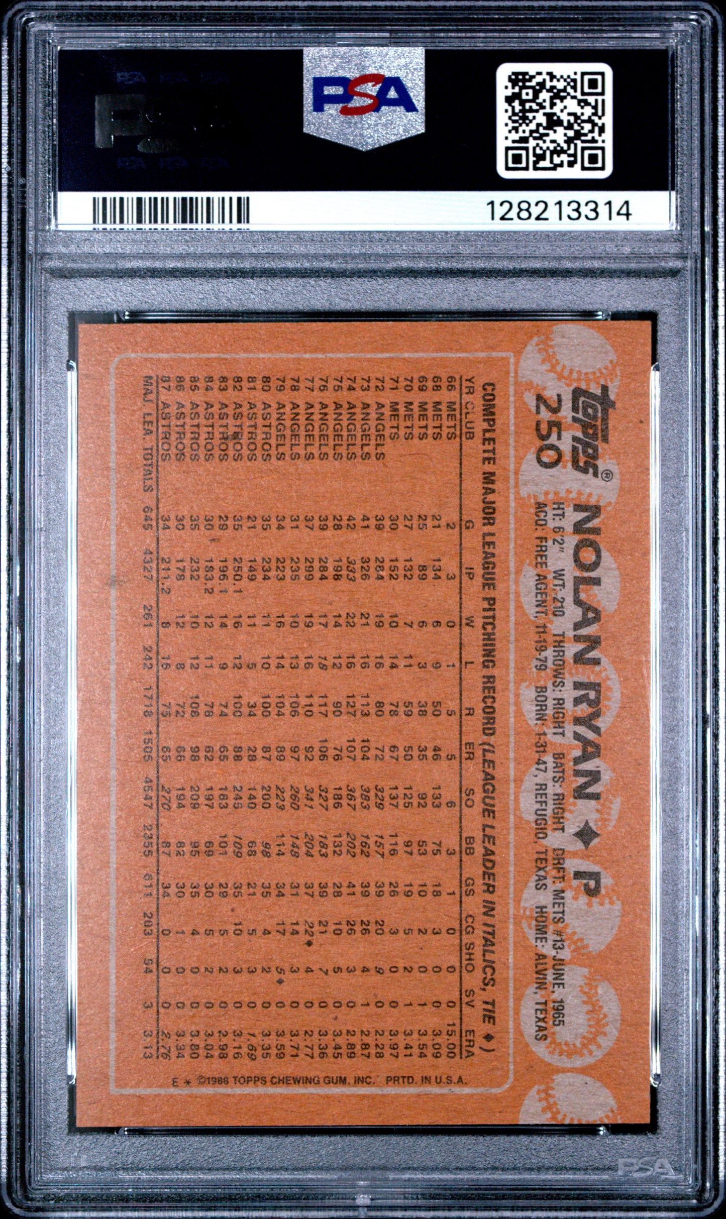 1988 TOPPS 250 NOLAN RYAN - NEAR MINT-MINT 8