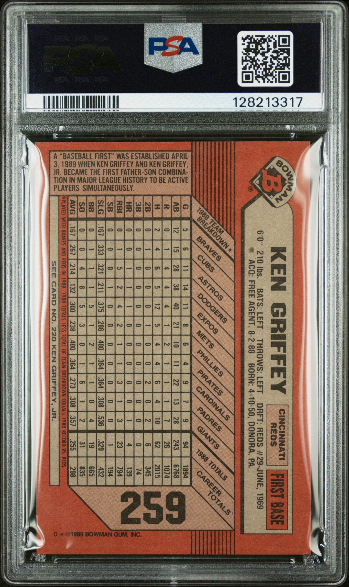 1989 BOWMAN 259 KEN GRIFFEY - MINT 9