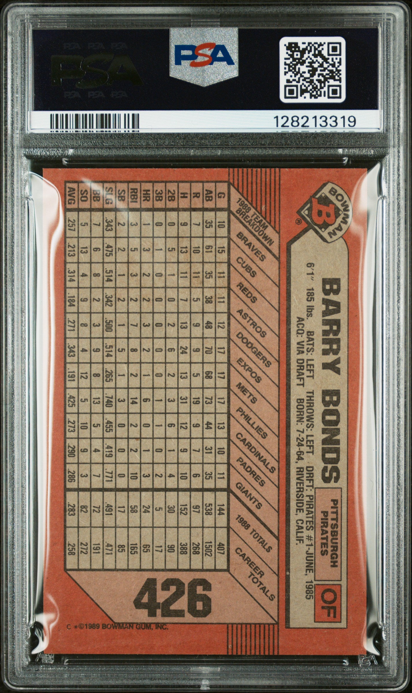 1989 BOWMAN 426 BARRY BONDS - GEM MINT 10