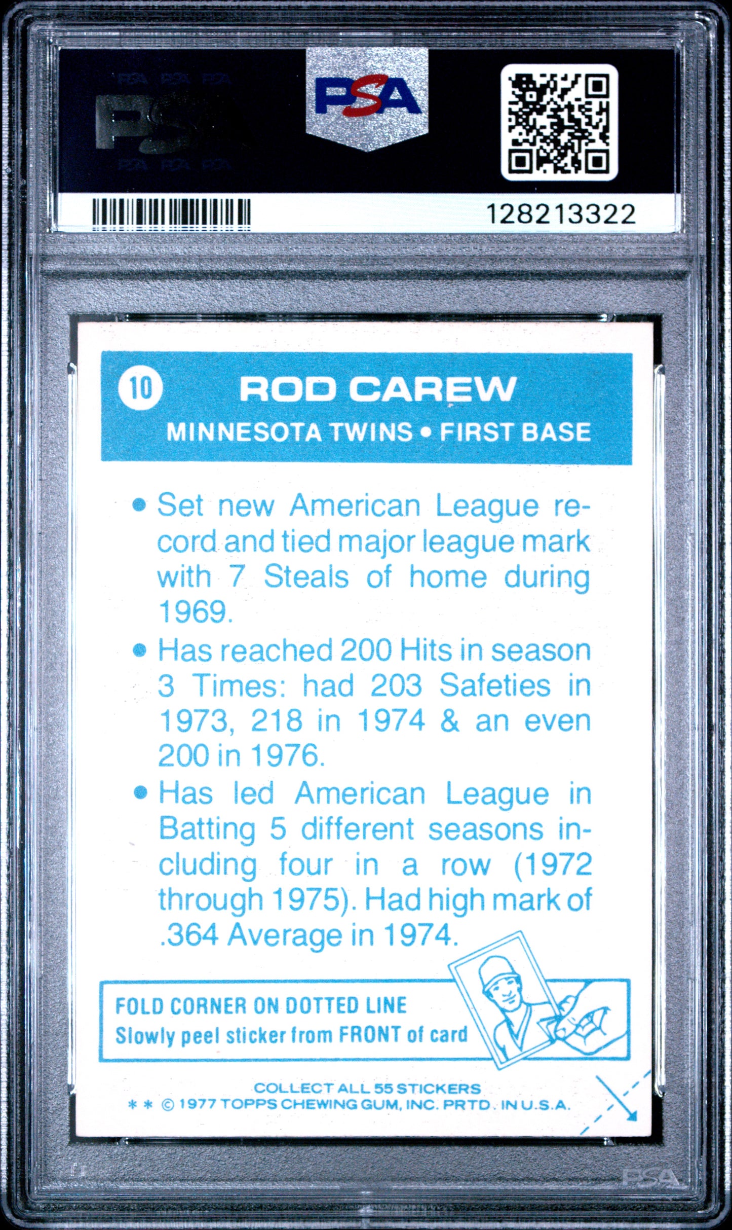 1977 TOPPS CLOTH STICKERS 10 ROD CAREW - NEAR MINT 7