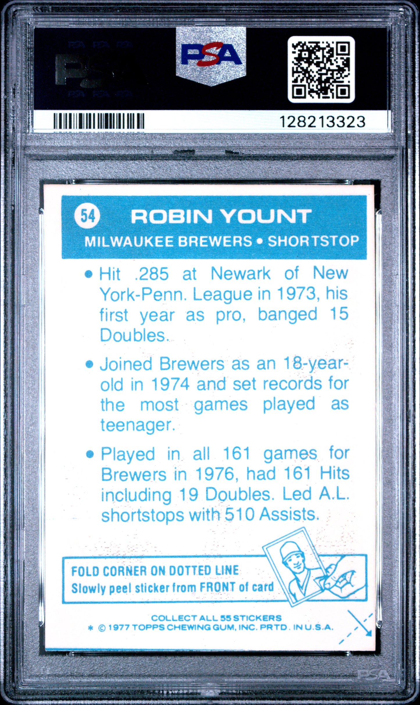 1977 TOPPS CLOTH STICKERS 54 ROBIN YOUNT - NEAR MINT-MINT 8