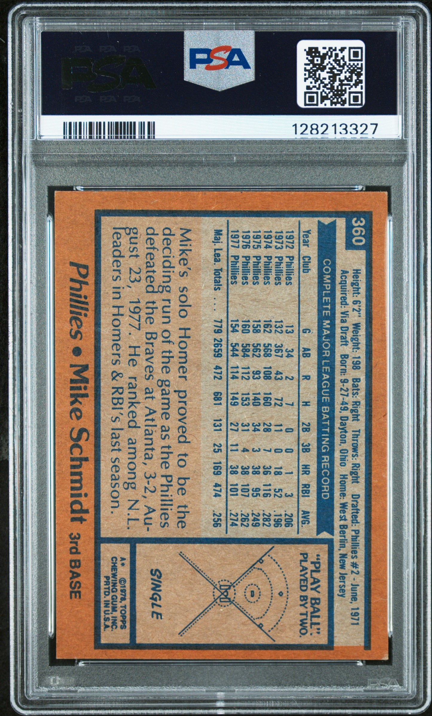 1978 TOPPS 360 MIKE SCHMIDT - NEAR MINT 7