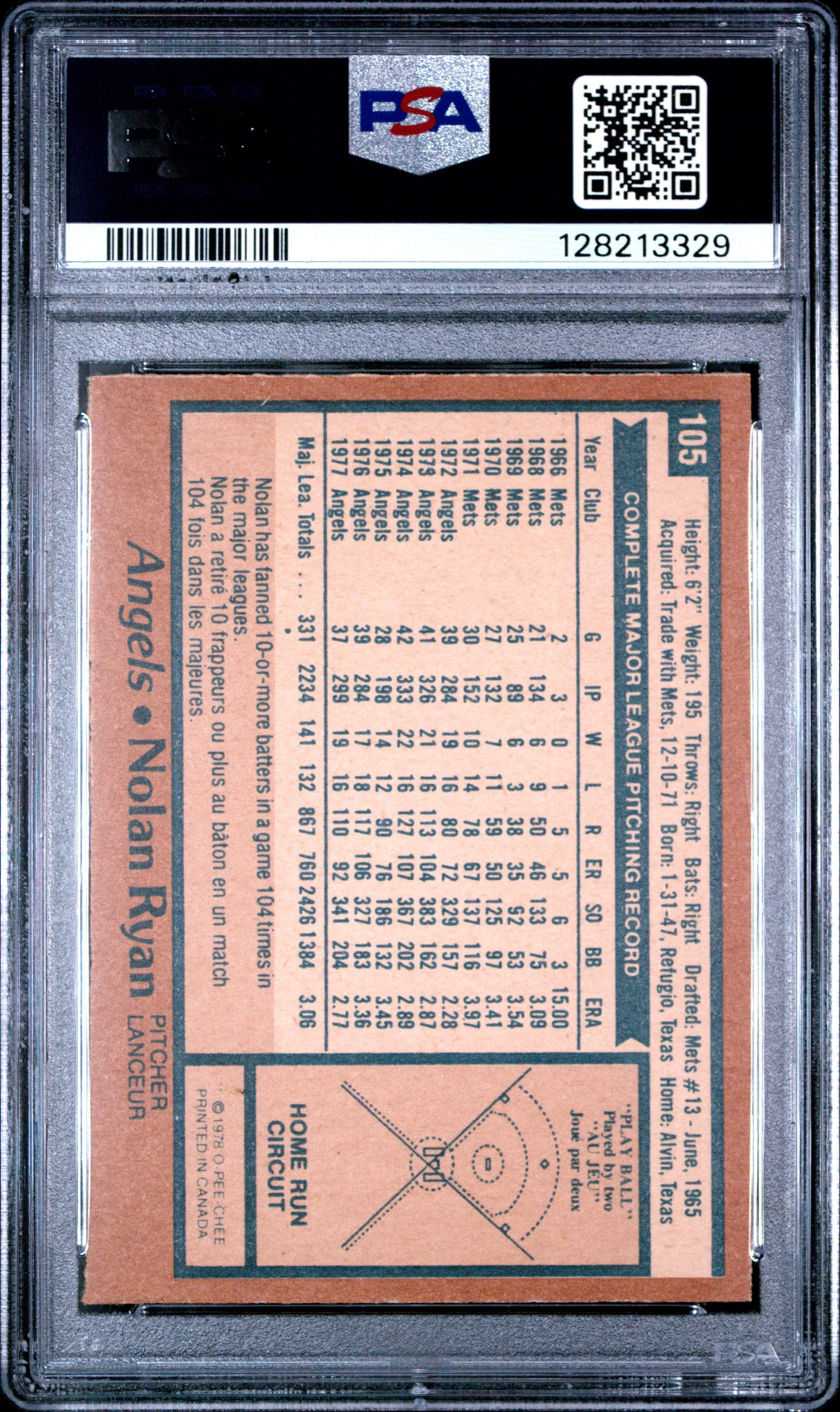 1978 O-PEE-CHEE 105 NOLAN RYAN - NEAR MINT-MINT 8