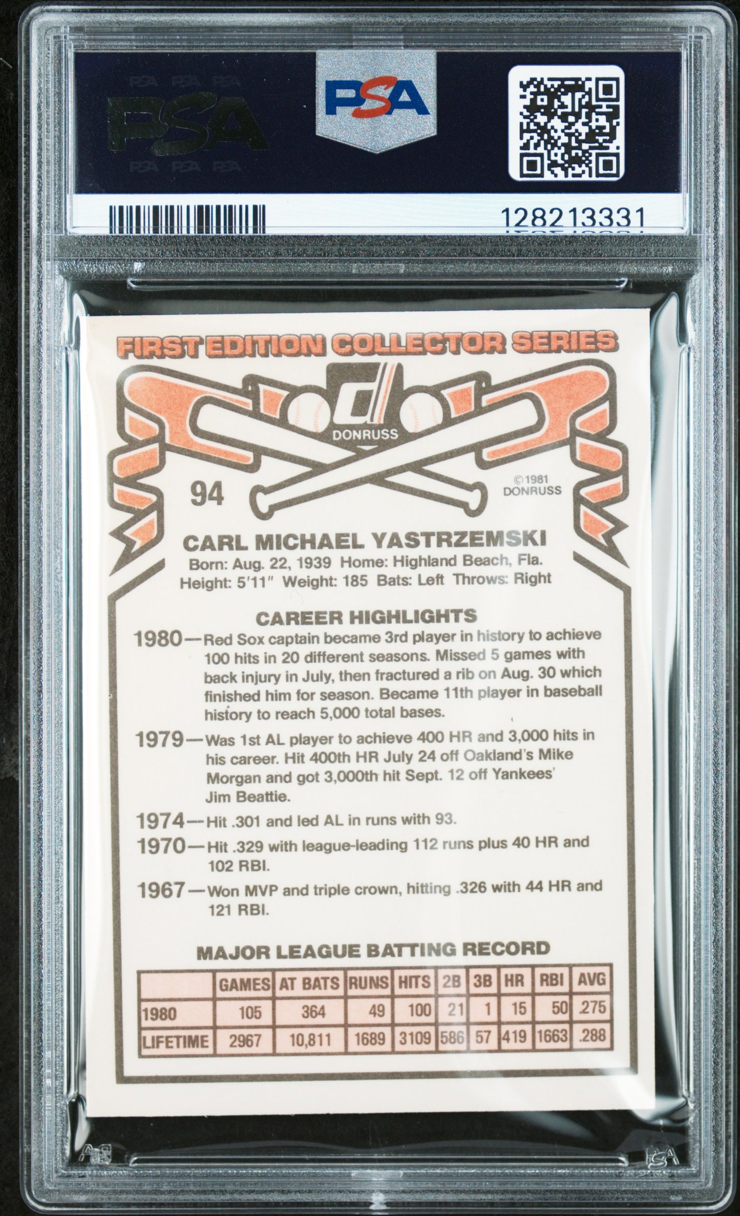 1981 DONRUSS 94 CARL YASTRZEMSKI - NEAR MINT-MINT 8