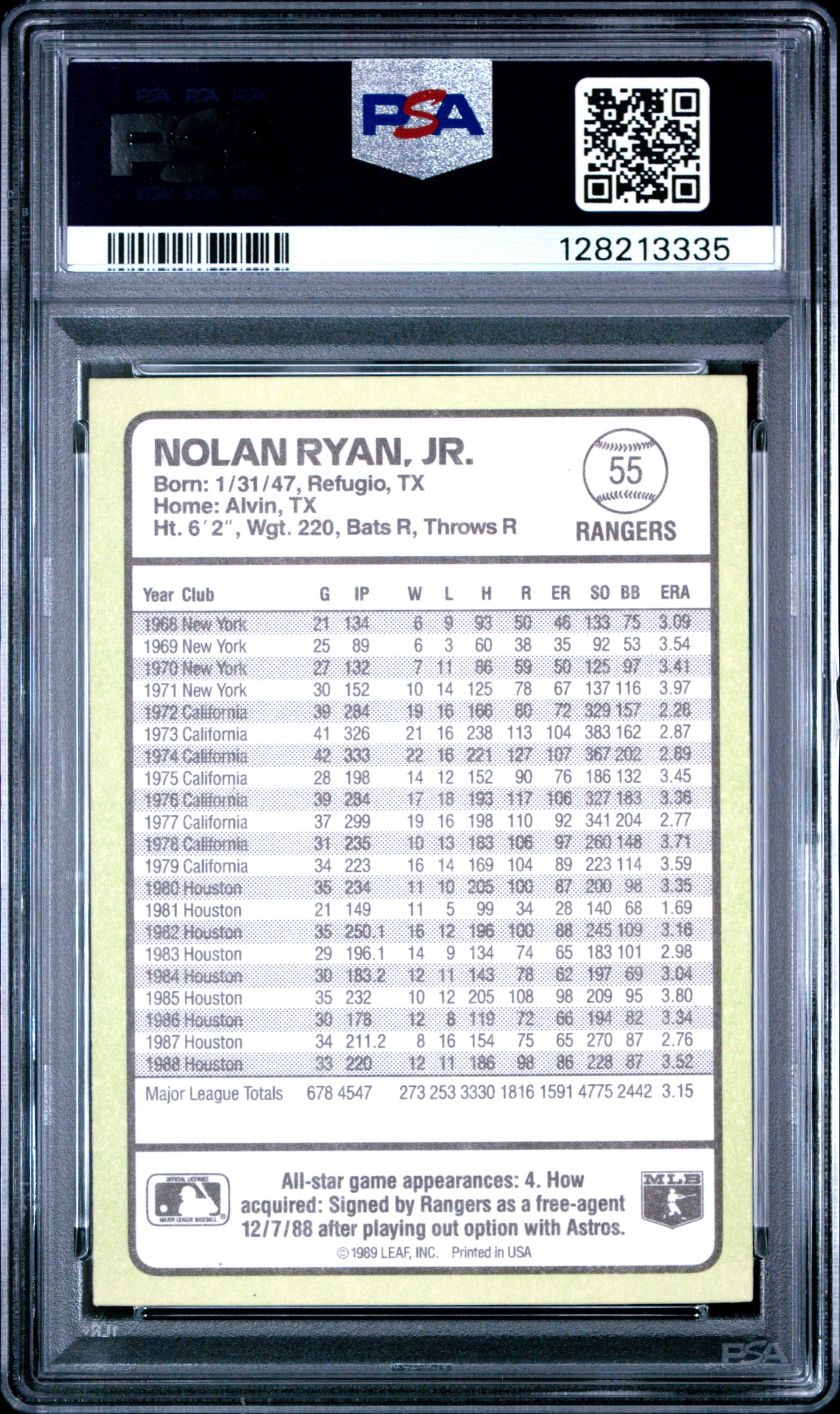1989 DONRUSS BASEBALL'S BEST 55 NOLAN RYAN - NEAR MINT-MINT 8