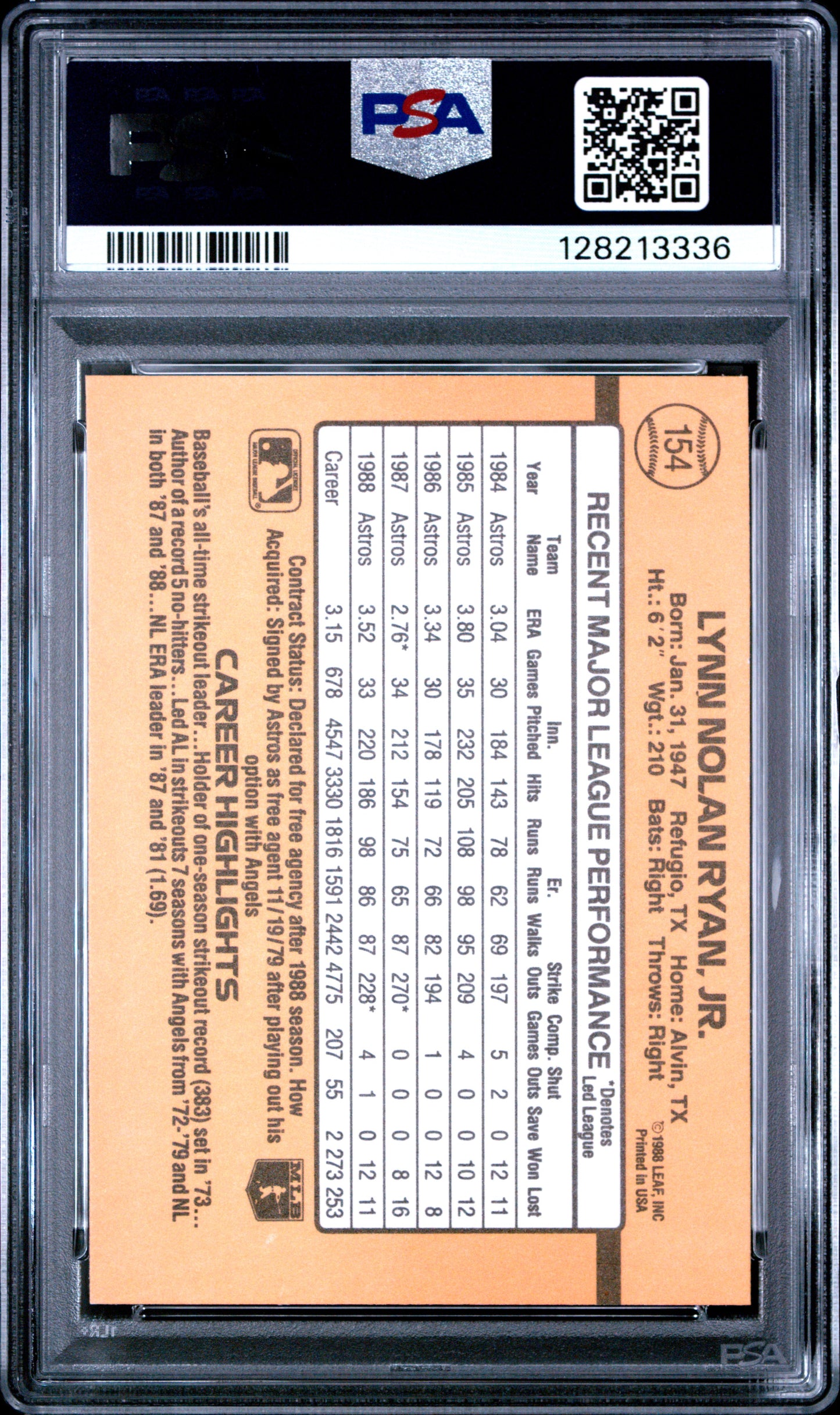 1989 DONRUSS 154 NOLAN RYAN - MINT 9