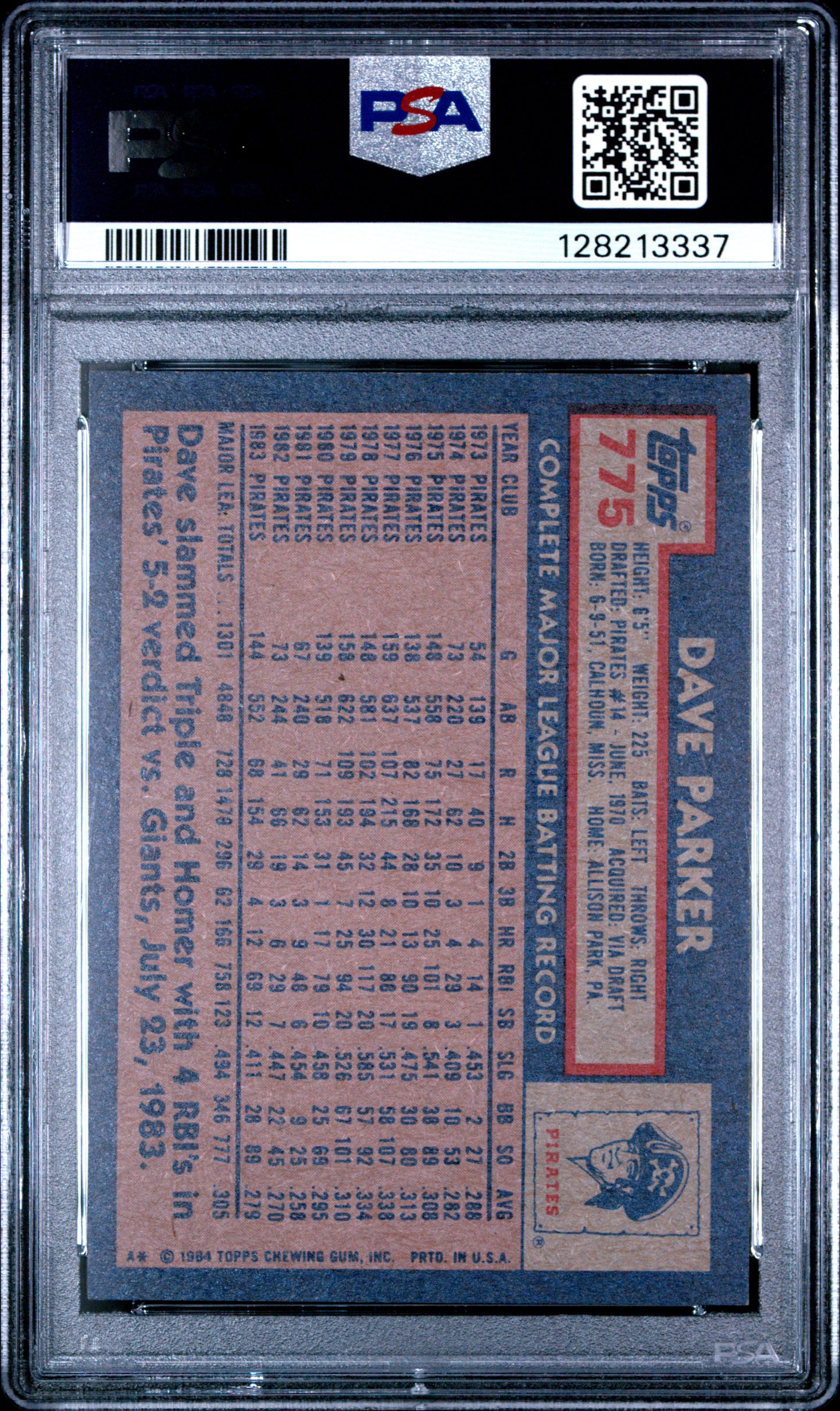 1984 TOPPS 775 DAVE PARKER - MINT 9