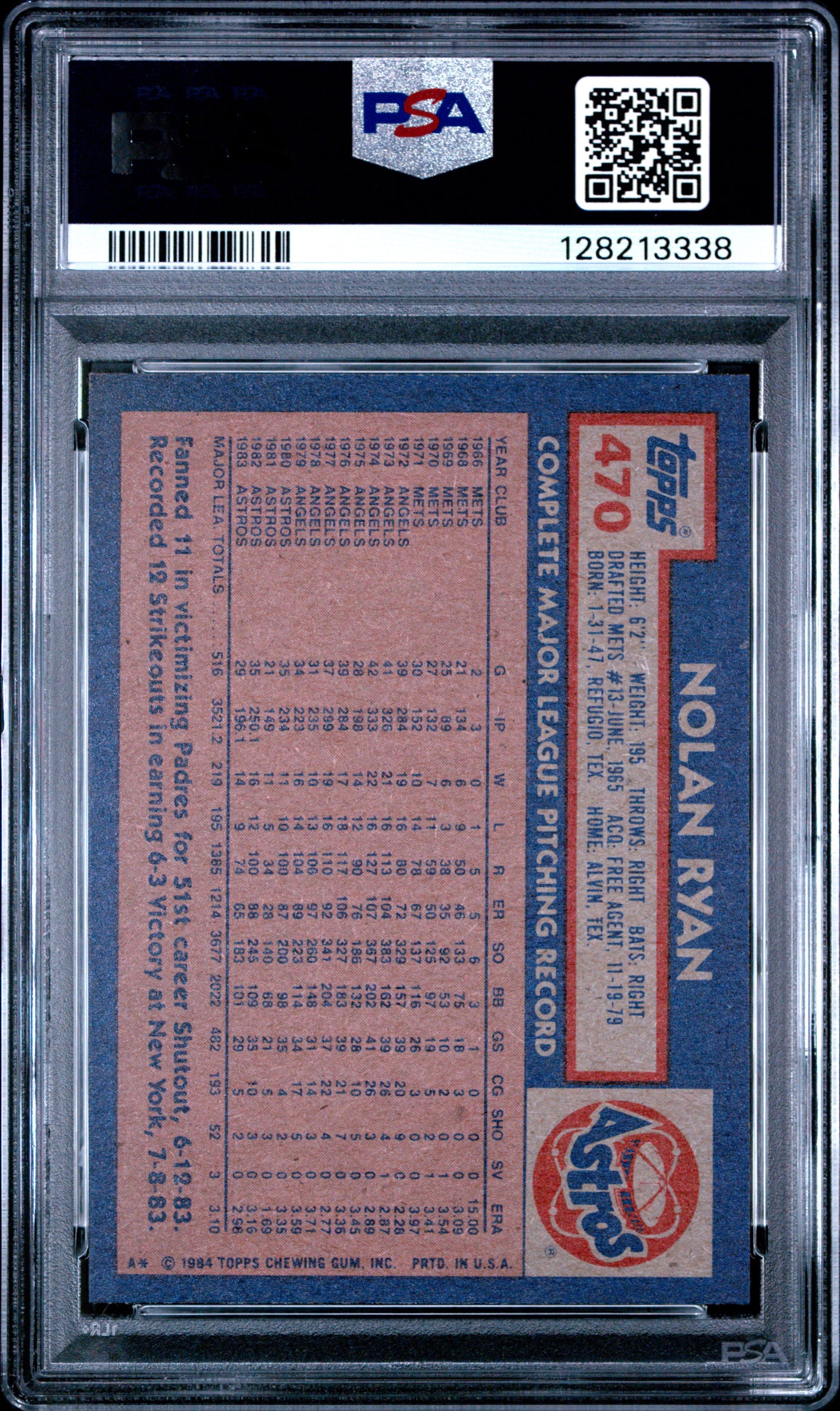 1984 TOPPS 470 NOLAN RYAN - NEAR MINT-MINT 8