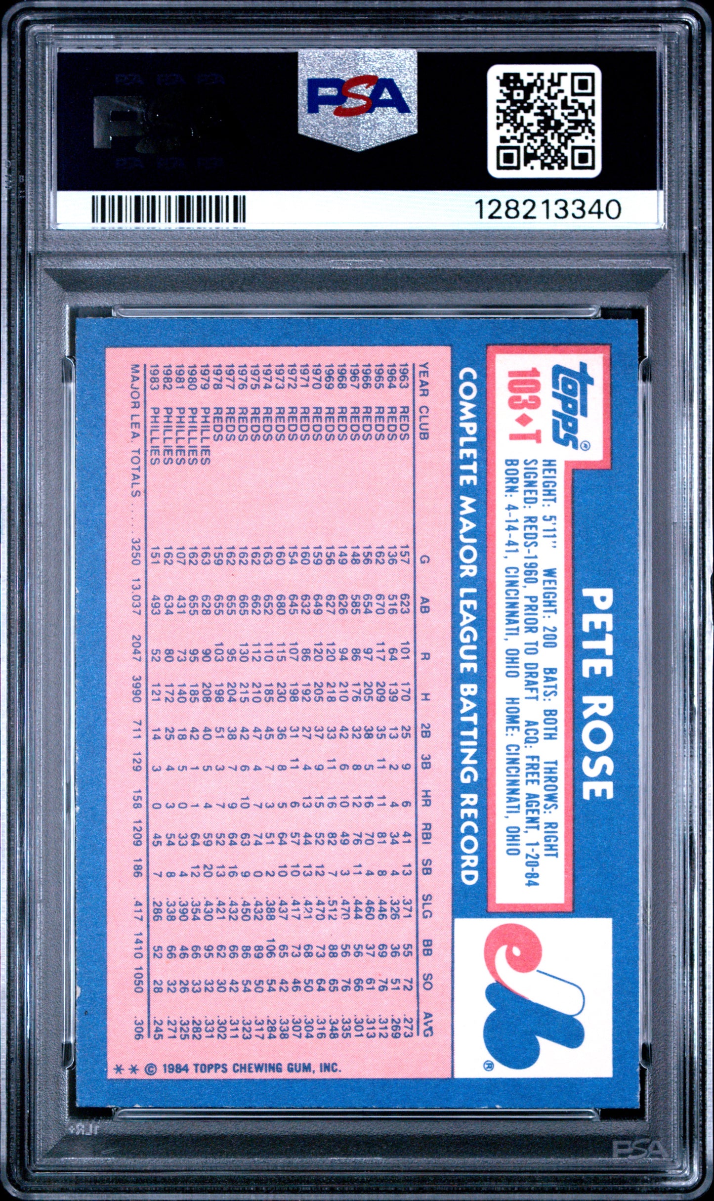 1984 TOPPS TRADED 103T PETE ROSE - NEAR MINT 7