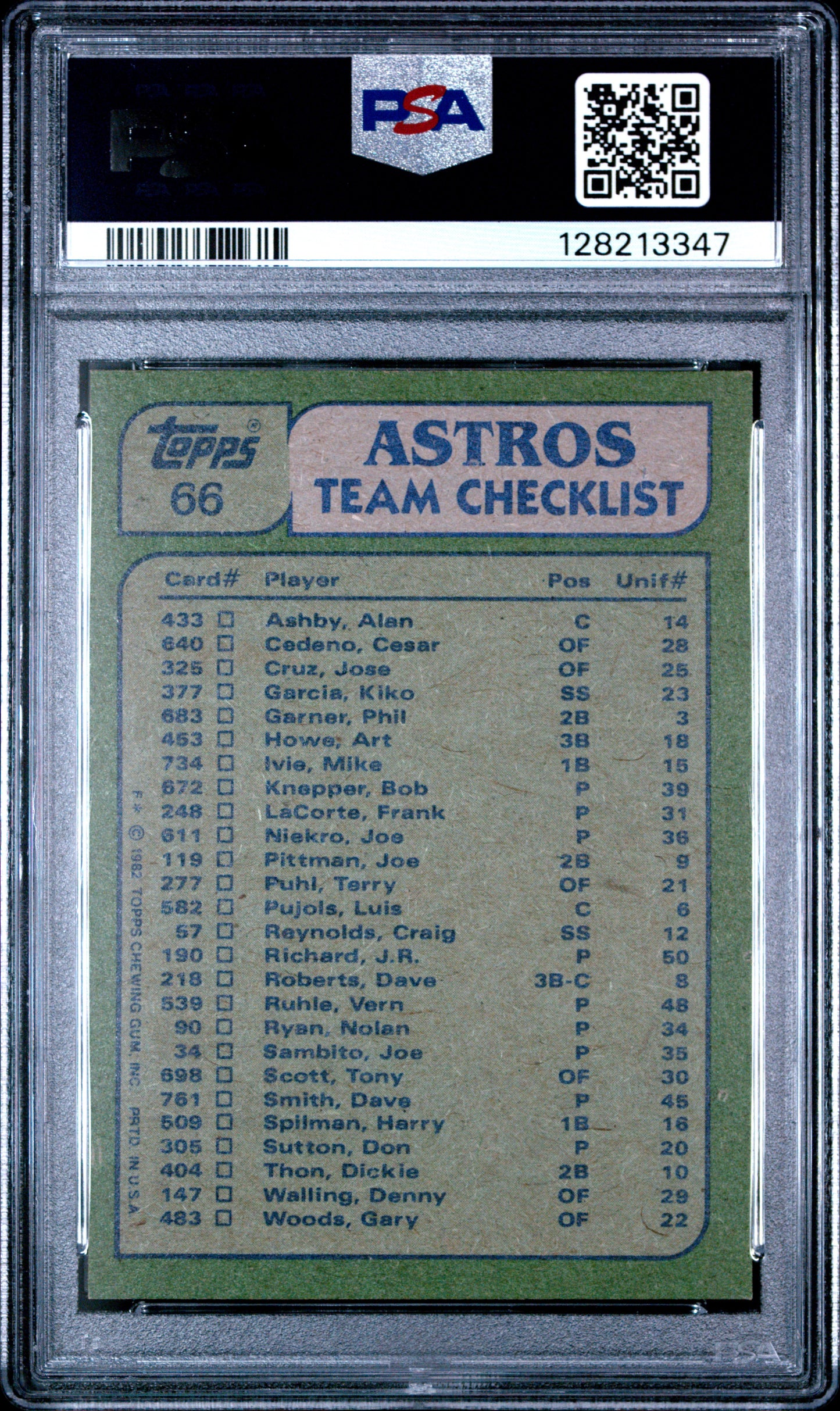 1982 TOPPS 66 ASTROS BATTING & PITCHING LEADERS - NEAR MINT-MINT 8