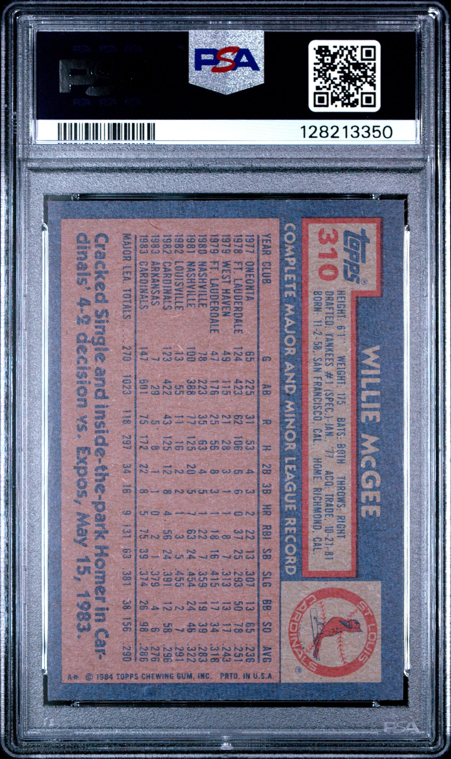 1984 TOPPS 310 WILLIE McGEE - NEAR MINT-MINT 8