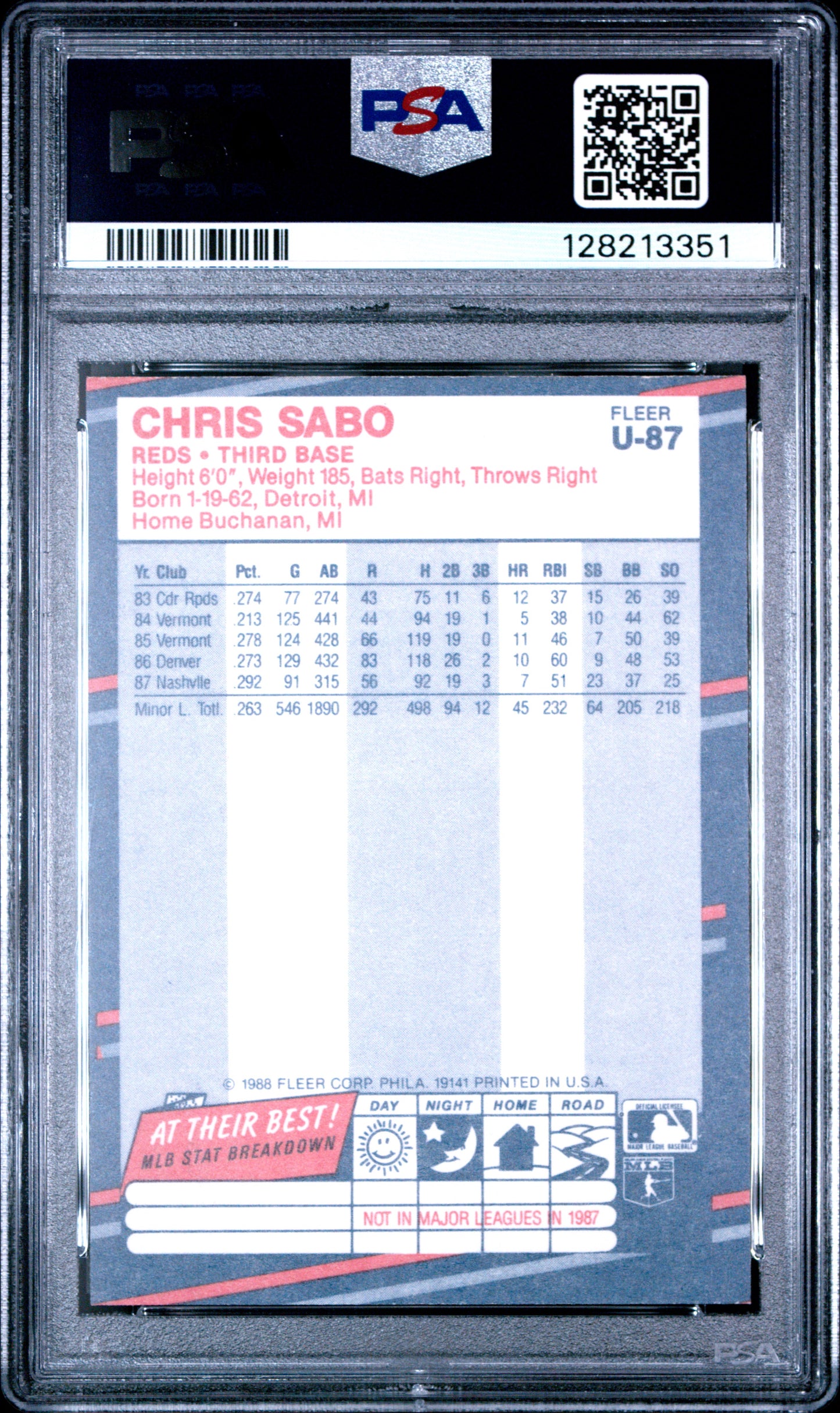 1988 FLEER UPDATE GLOSSY U-87 CHRIS SABO - MINT 9