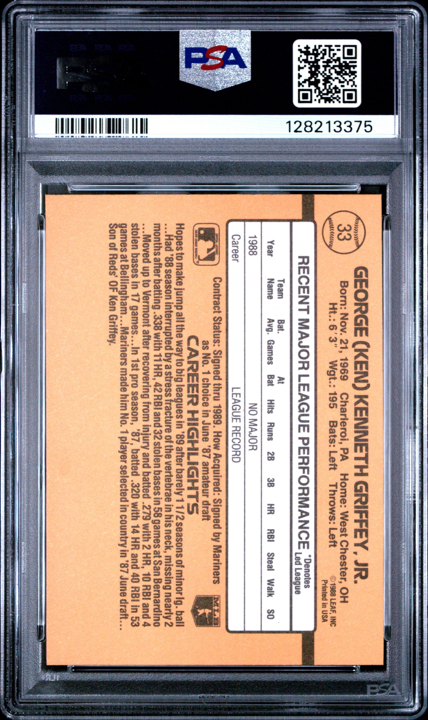 1989 DONRUSS 33 KEN GRIFFEY JR. - NEAR MINT-MINT 8