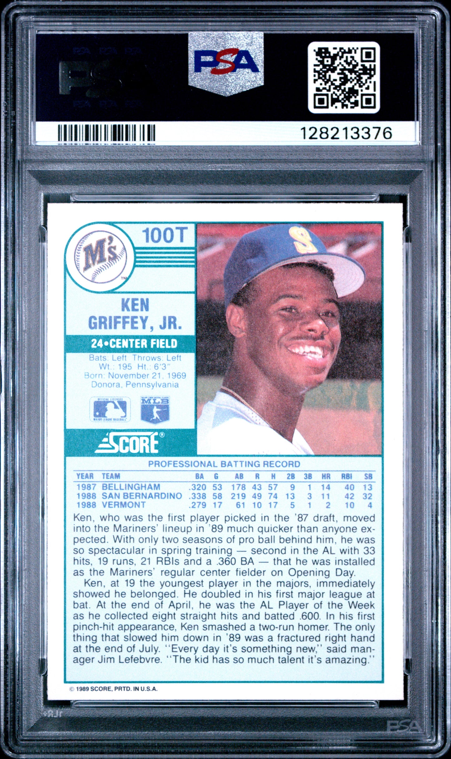 1989 SCORE TRADED 100T KEN GRIFFEY JR. - NEAR MINT-MINT 8