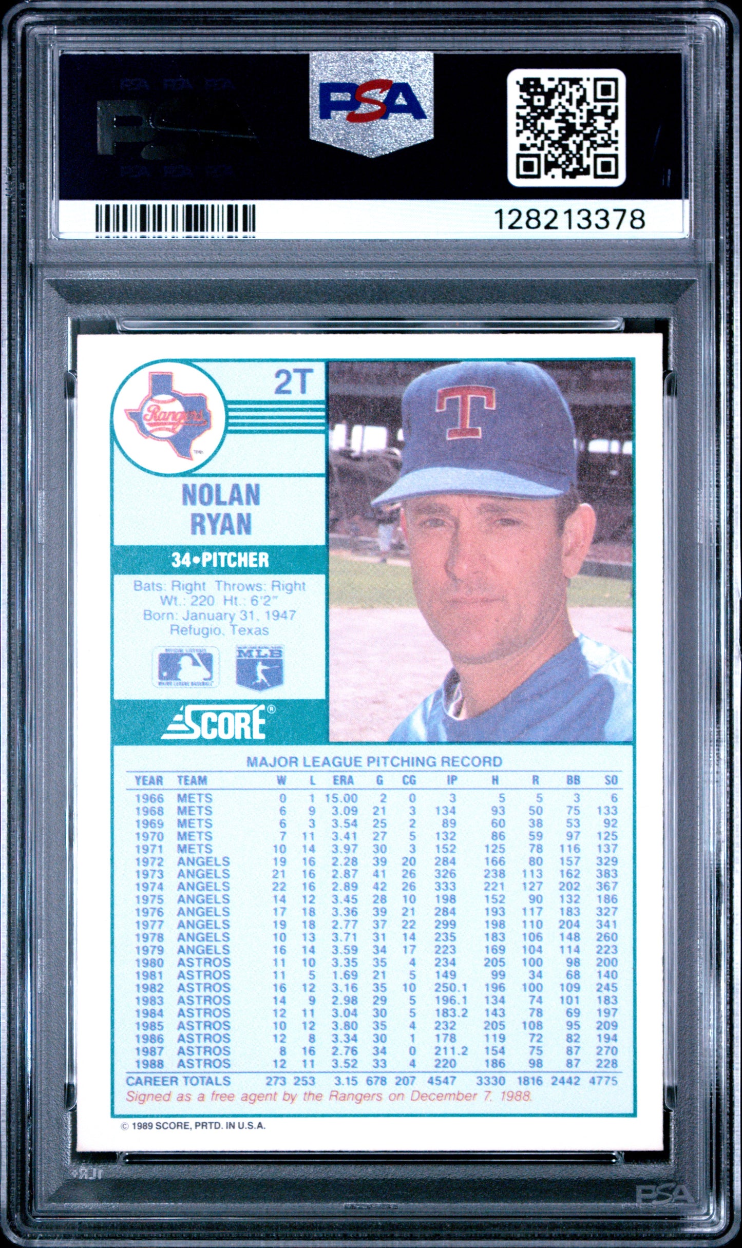 1989 SCORE TRADED 2T NOLAN RYAN - NEAR MINT-MINT 8