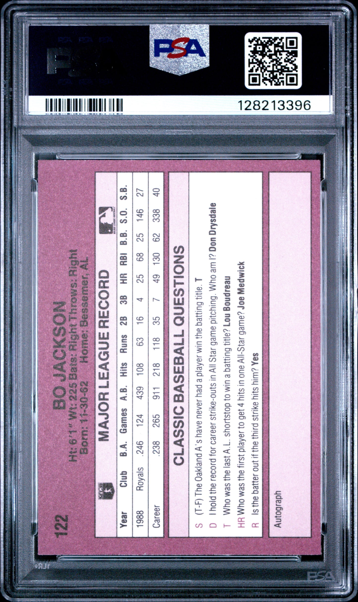 1989 CLASSIC TRAVEL UPDATE I 122 BO JACKSON - MINT 9