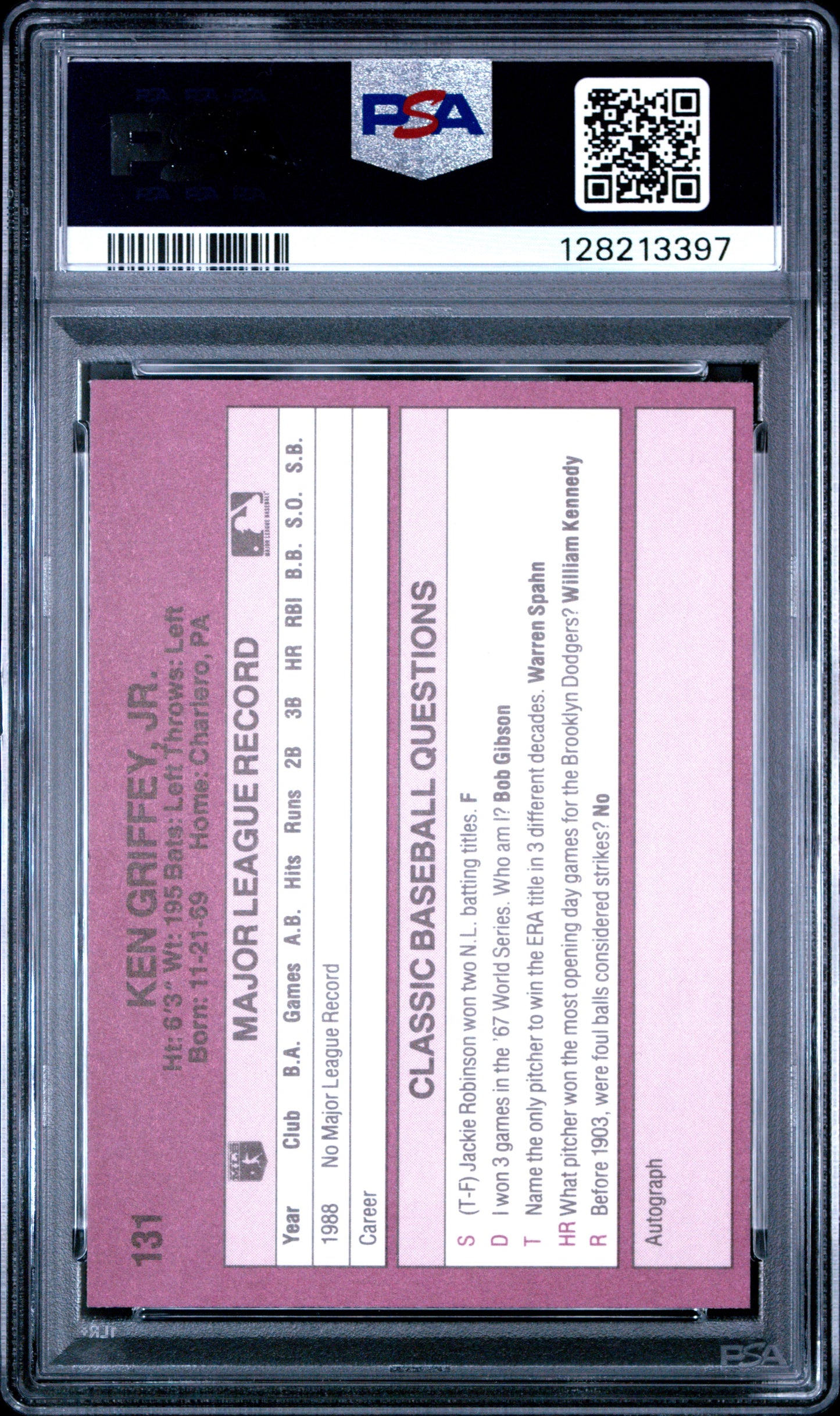 1989 CLASSIC TRAVEL UPDATE I 131 KEN GRIFFEY JR. - NEAR MINT-MINT+ 8.5