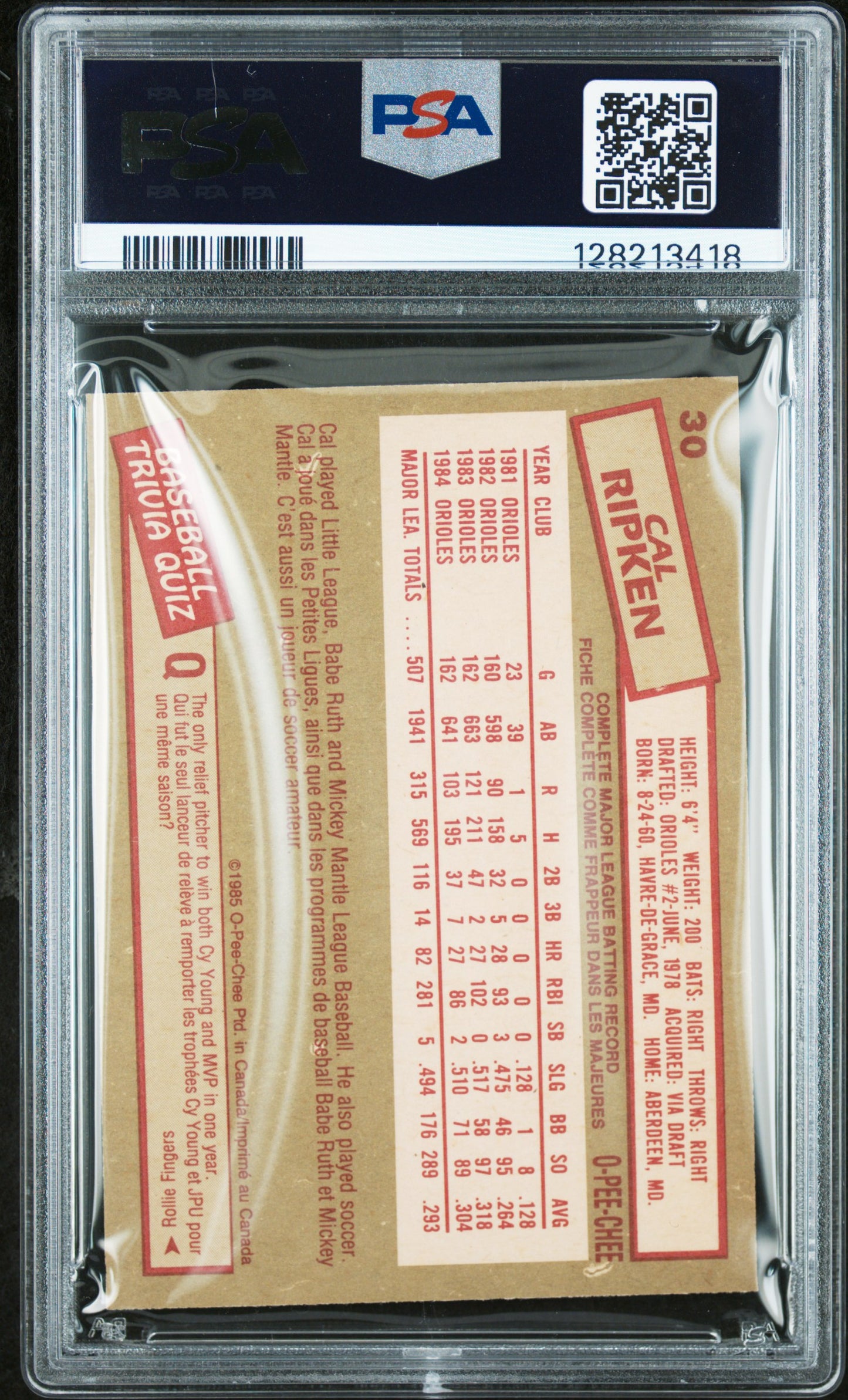 1985 O-PEE-CHEE 30 CAL RIPKEN JR. - MINT 9