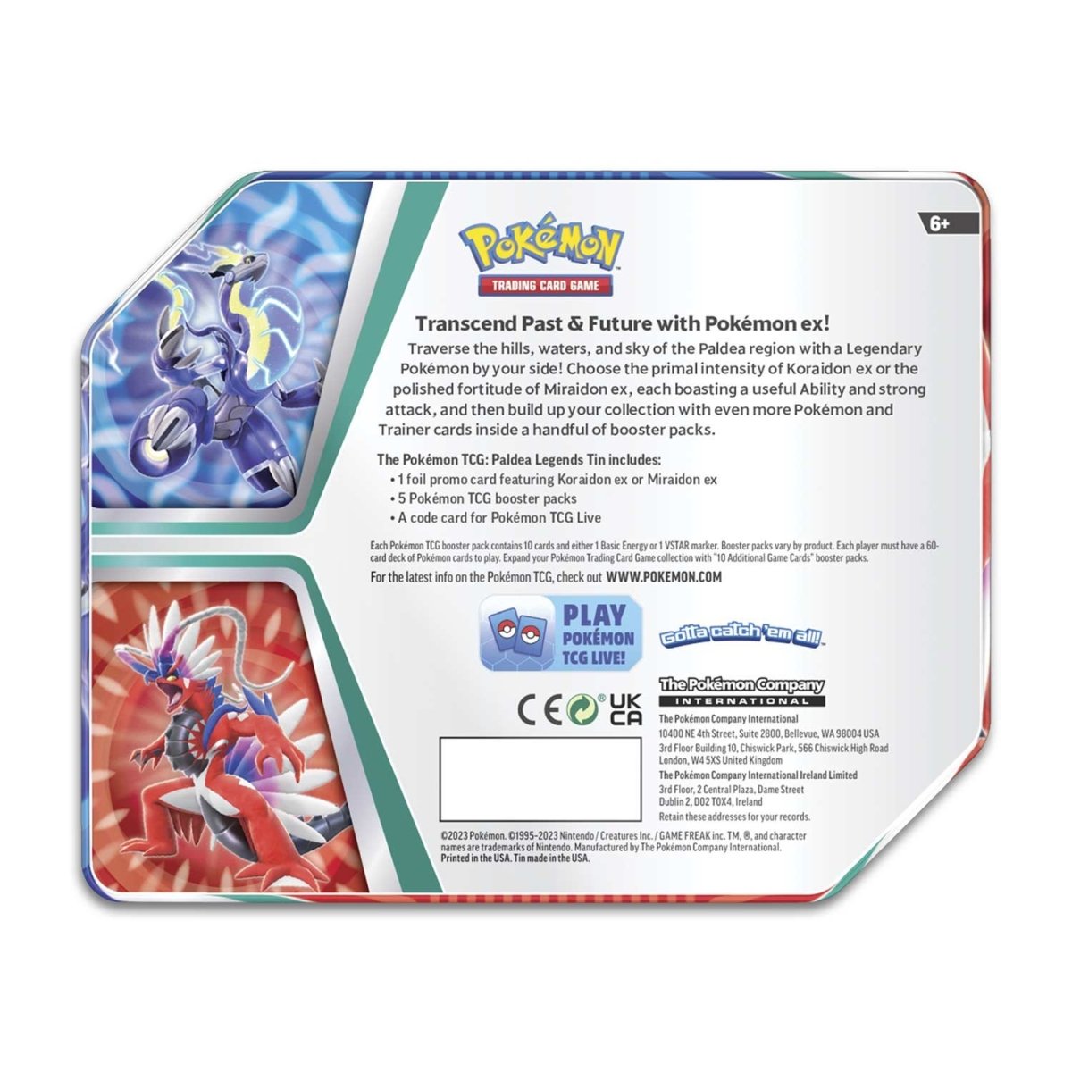 Pokémon TCG: Paldea Legends Tin (Koraidon ex) - 5 Packs