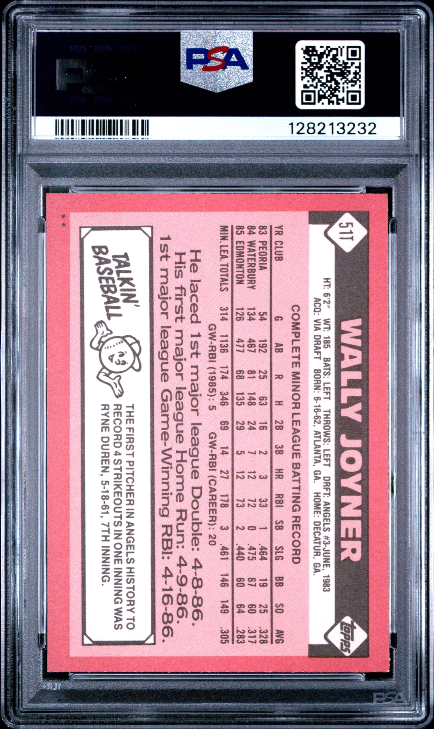 1986 TOPPS TRADED 51T WALLY JOYNER - MINT 9