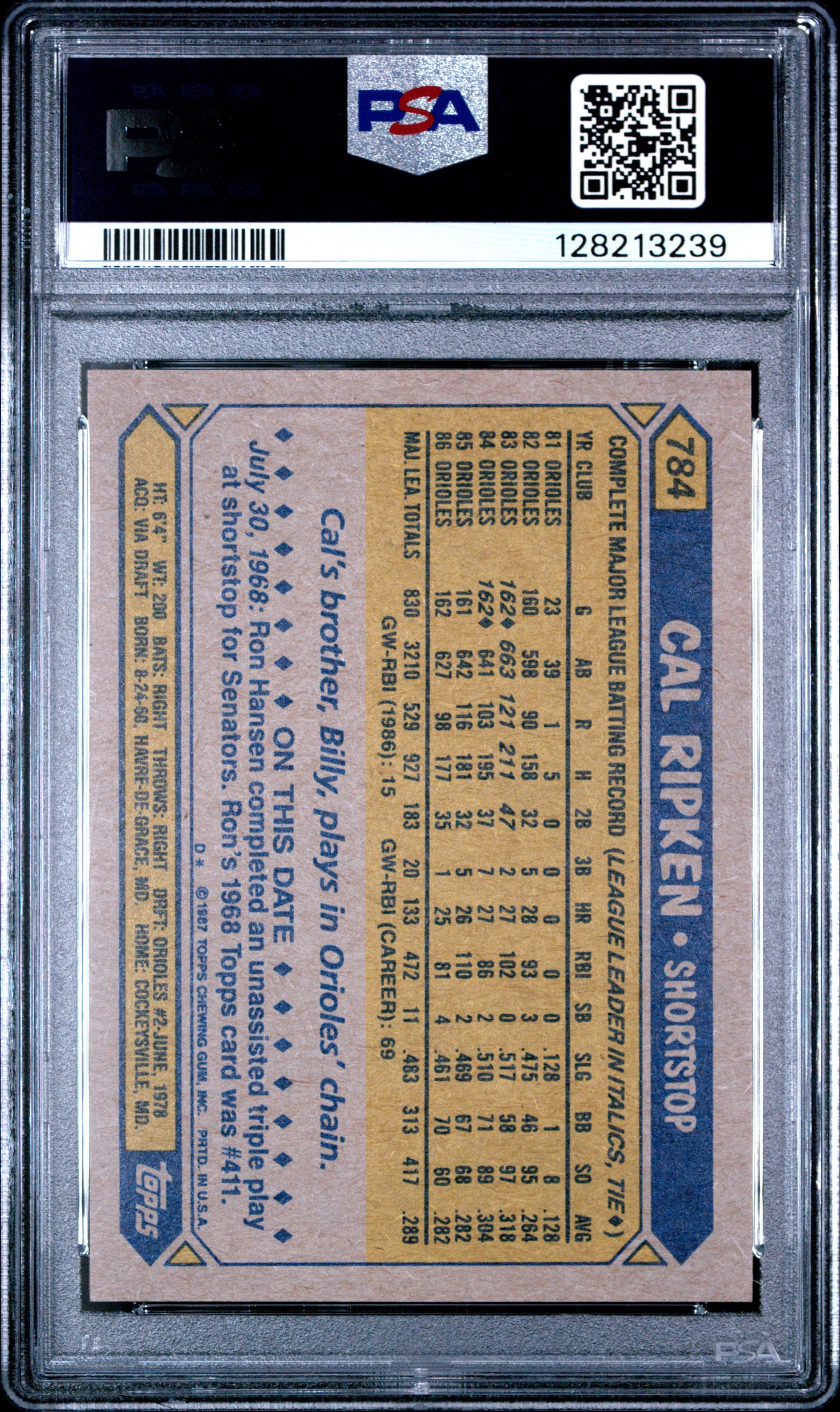 1987 TOPPS 784 CAL RIPKEN JR.  - MINT 9