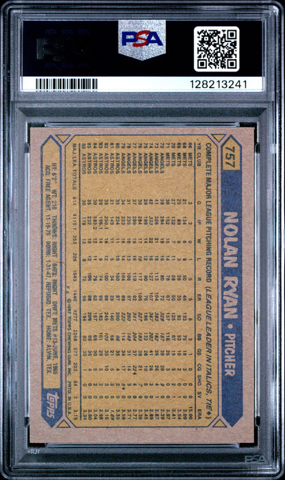 1987 TOPPS 757 NOLAN RYAN - MINT 9