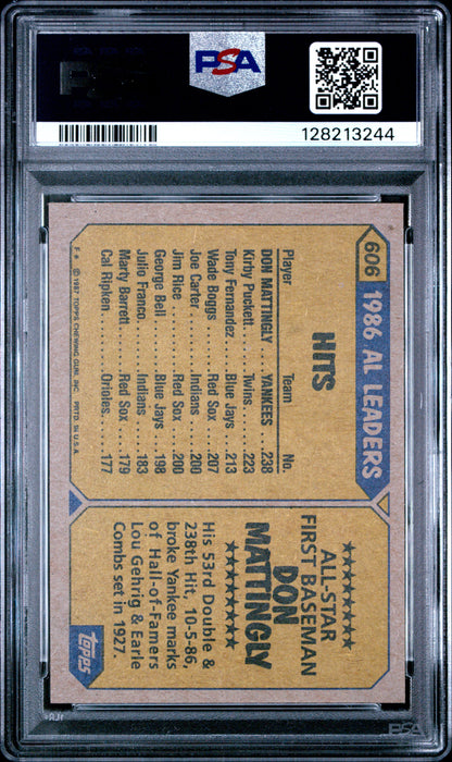 1987 TOPPS 606 DON MATTINGLY TRADEMARK ON FRONT - MINT 9