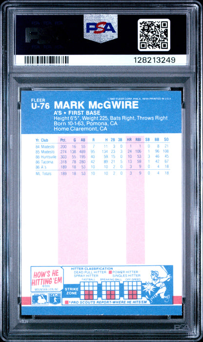 1987 FLEER UPDATE GLOSSY U-76 MARK McGWIRE - MINT 9
