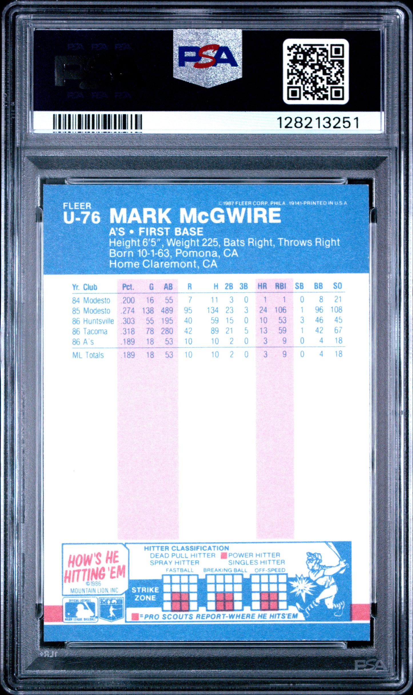 1987 FLEER UPDATE GLOSSY U-76 MARK McGWIRE - MINT 9