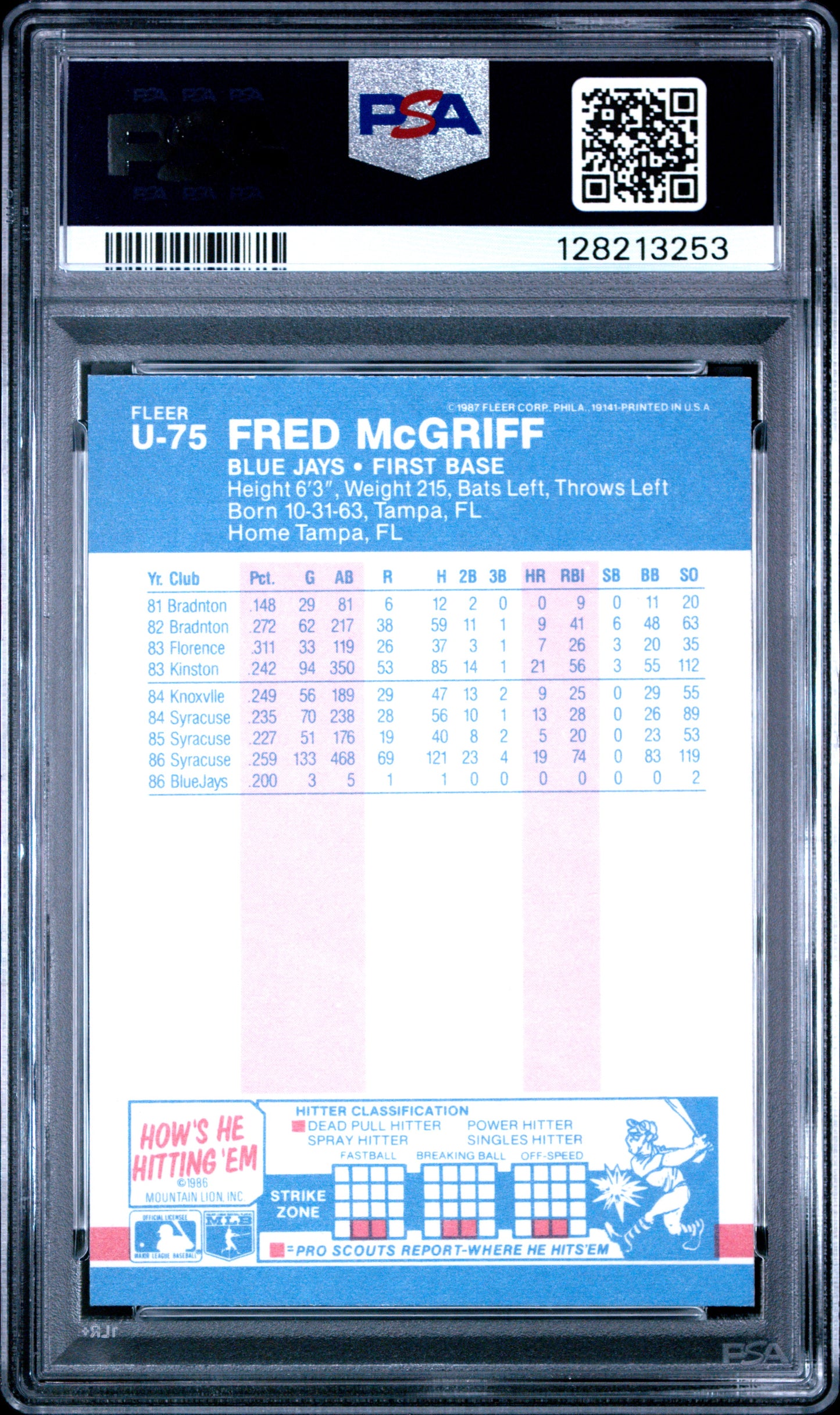 1987 FLEER UPDATE GLOSSY U-75 FRED McGRIFF - MINT 9