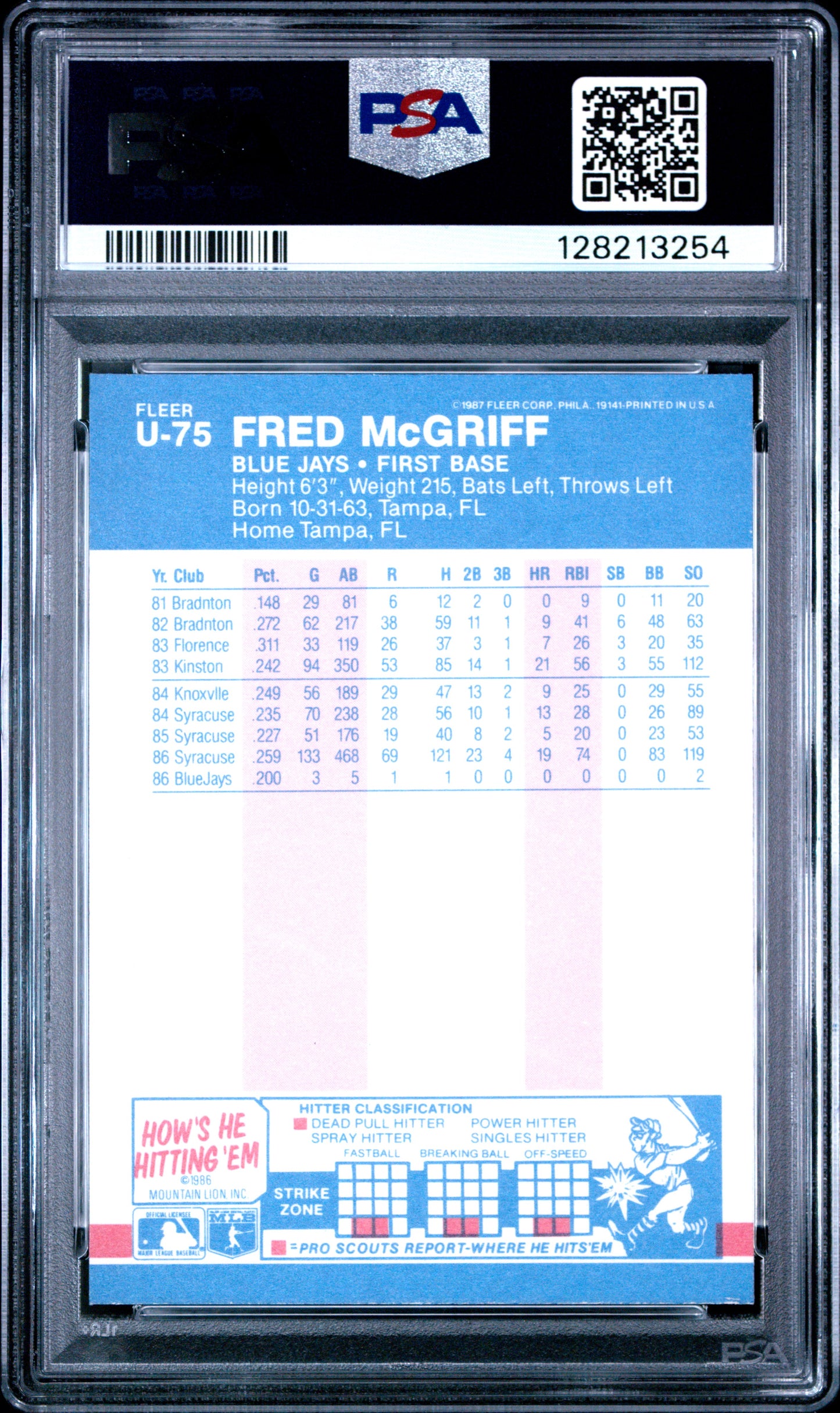 1987 FLEER UPDATE GLOSSY U-75 FRED McGRIFF - MINT 9