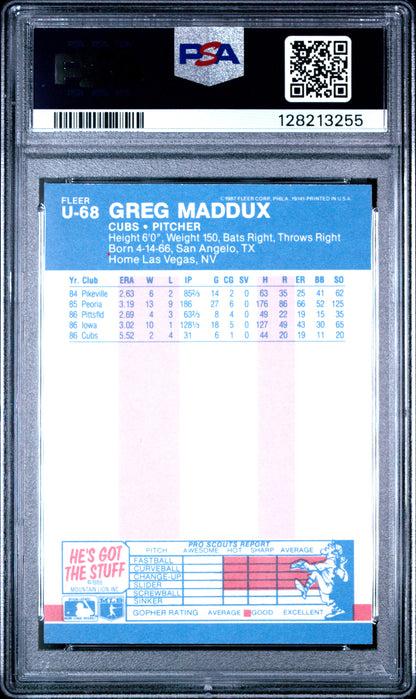 1987 FLEER UPDATE GLOSSY U-68 GREG MADDUX - MINT 9