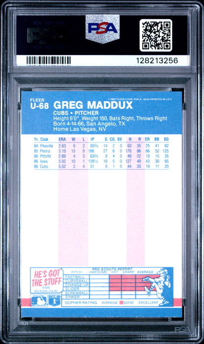 1987 FLEER UPDATE GLOSSY U-68 GREG MADDUX - MINT 9