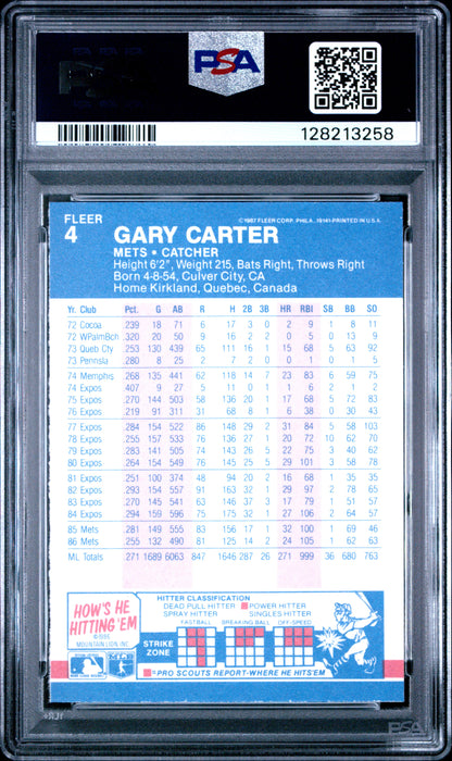 1987 FLEER GLOSSY 4 GARY CARTER - MINT 9