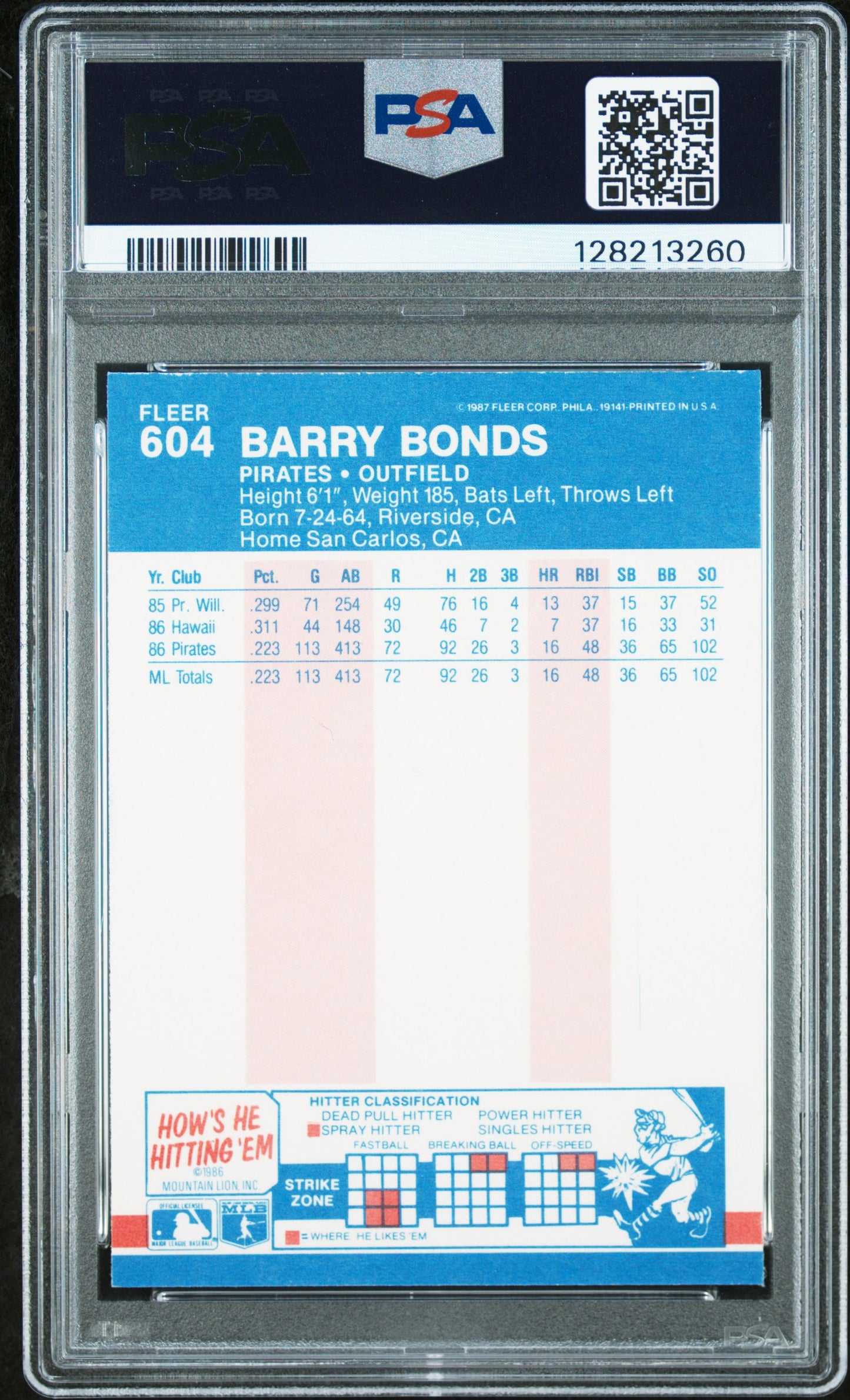 1987 FLEER 604 BARRY BONDS - MINT 9