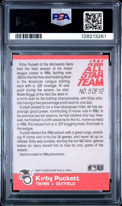 1987 FLEER ALL-STARS 5 KIRBY PUCKETT - NEAR MINT-MINT 8
