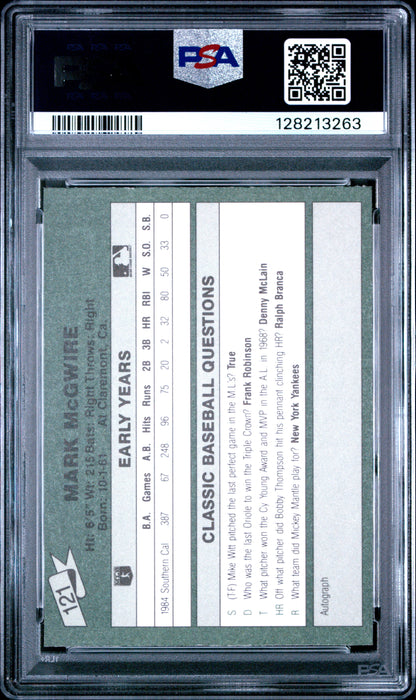 1987 CLASSIC TRAVEL UPDATE YELLOW 121 MARK McGWIRE GREEN BACK - MINT 9